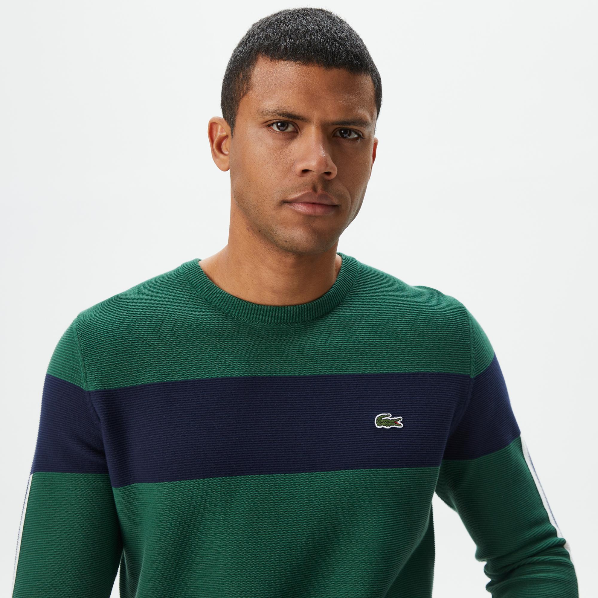 Lacoste Erkek Regular Fit Bisiklet Yaka Renk Bloklu Yeşil Kazak