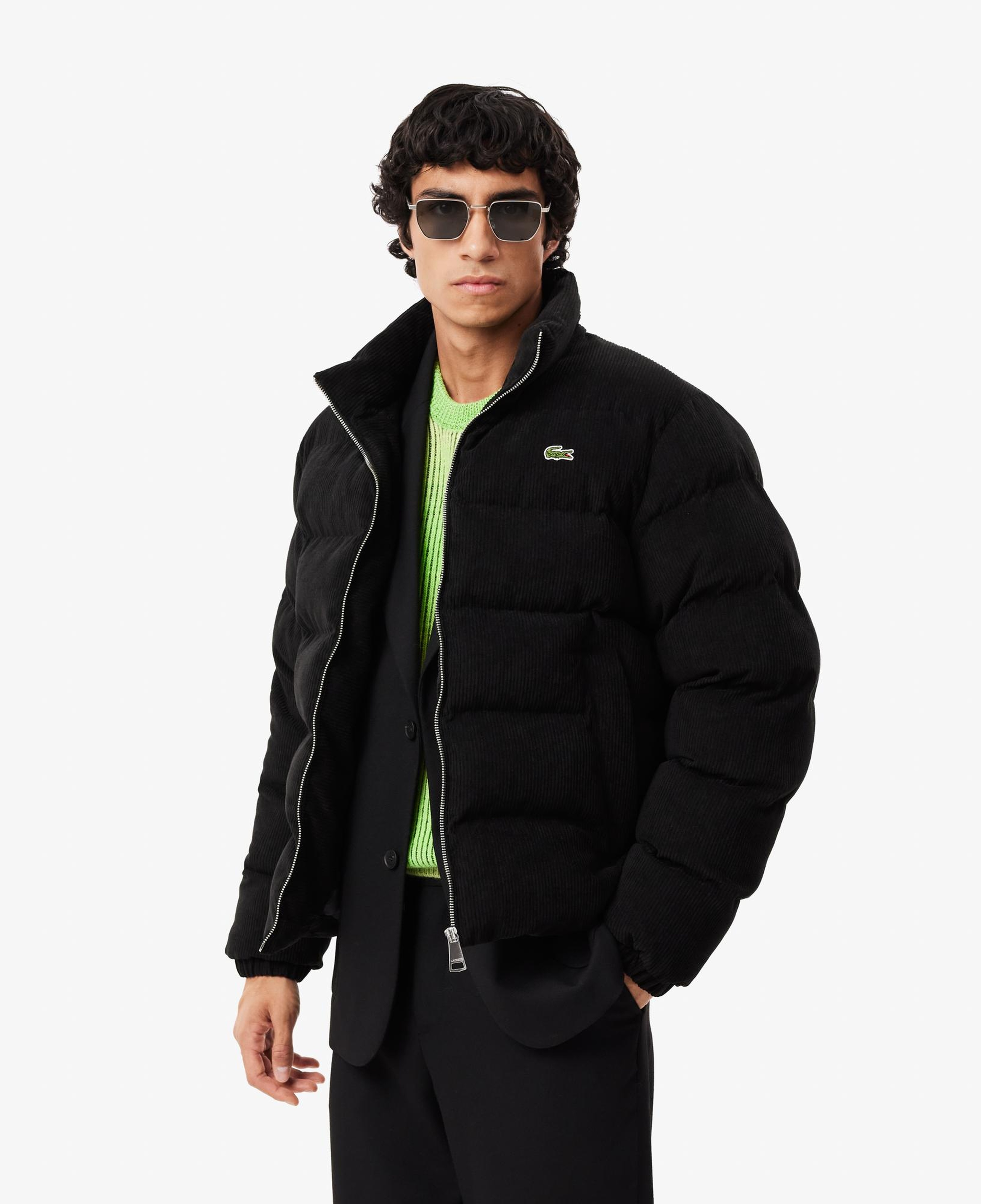 Erkek Relaxed Fit Dik Yaka Siyah Şişme Mont