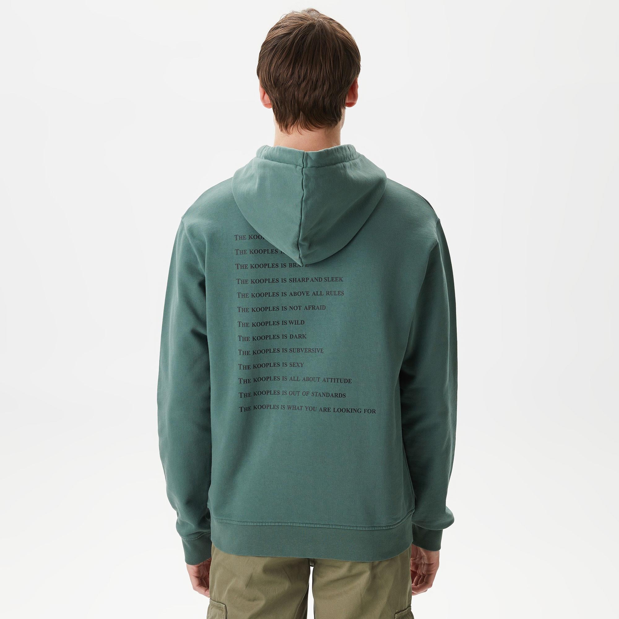 ERKEK BASKILI KAPÜŞONLU YEŞİL SWEATSHIRT