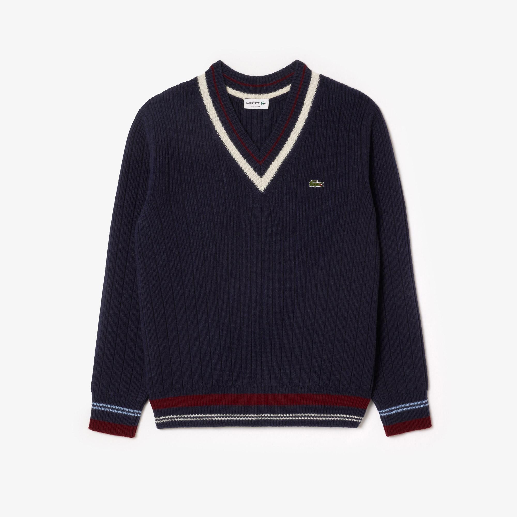 Erkek Classic Fit V Yaka Yün Lacivert Kazak