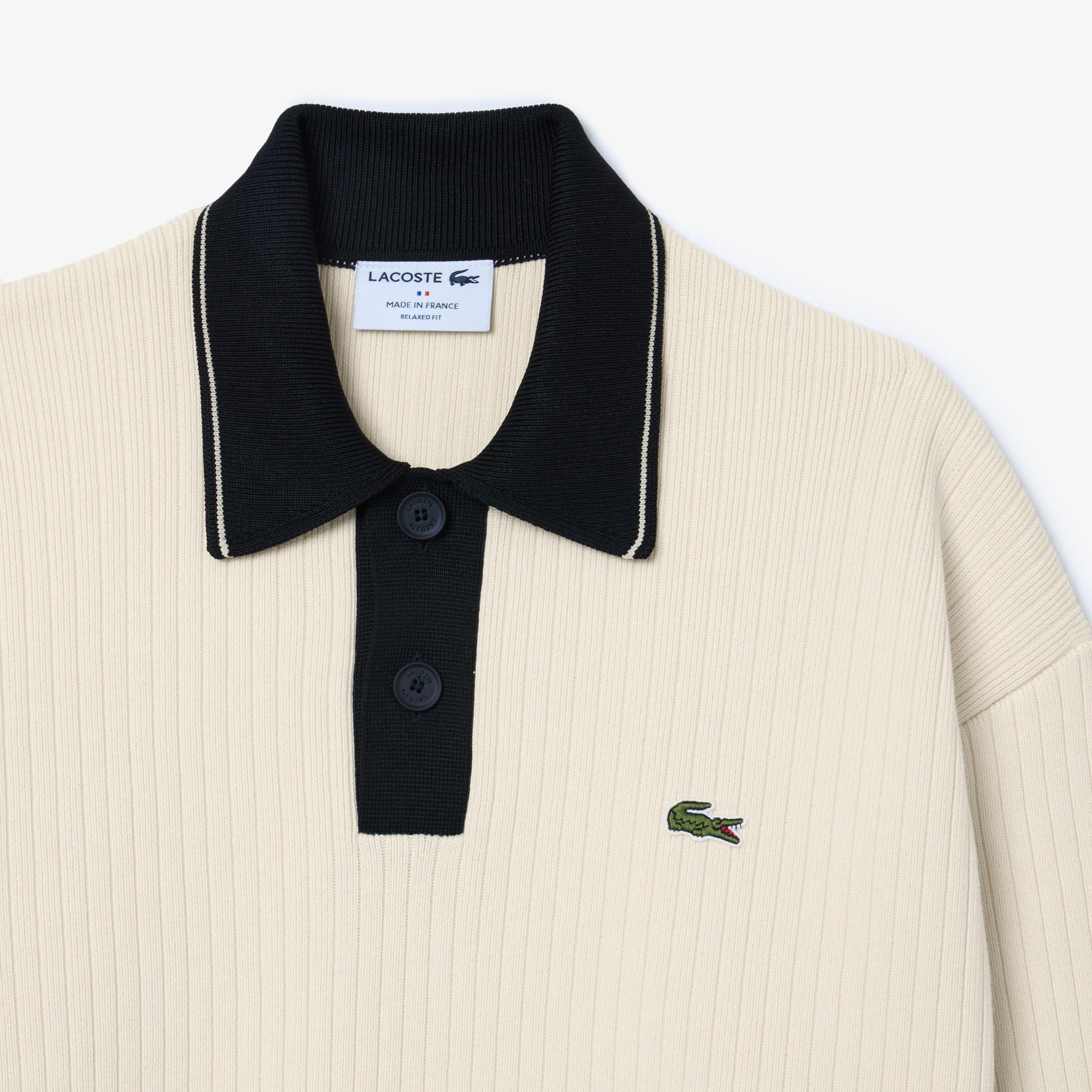 Erkek Relaxed Fit Polo Yaka Yün Krem Kazak