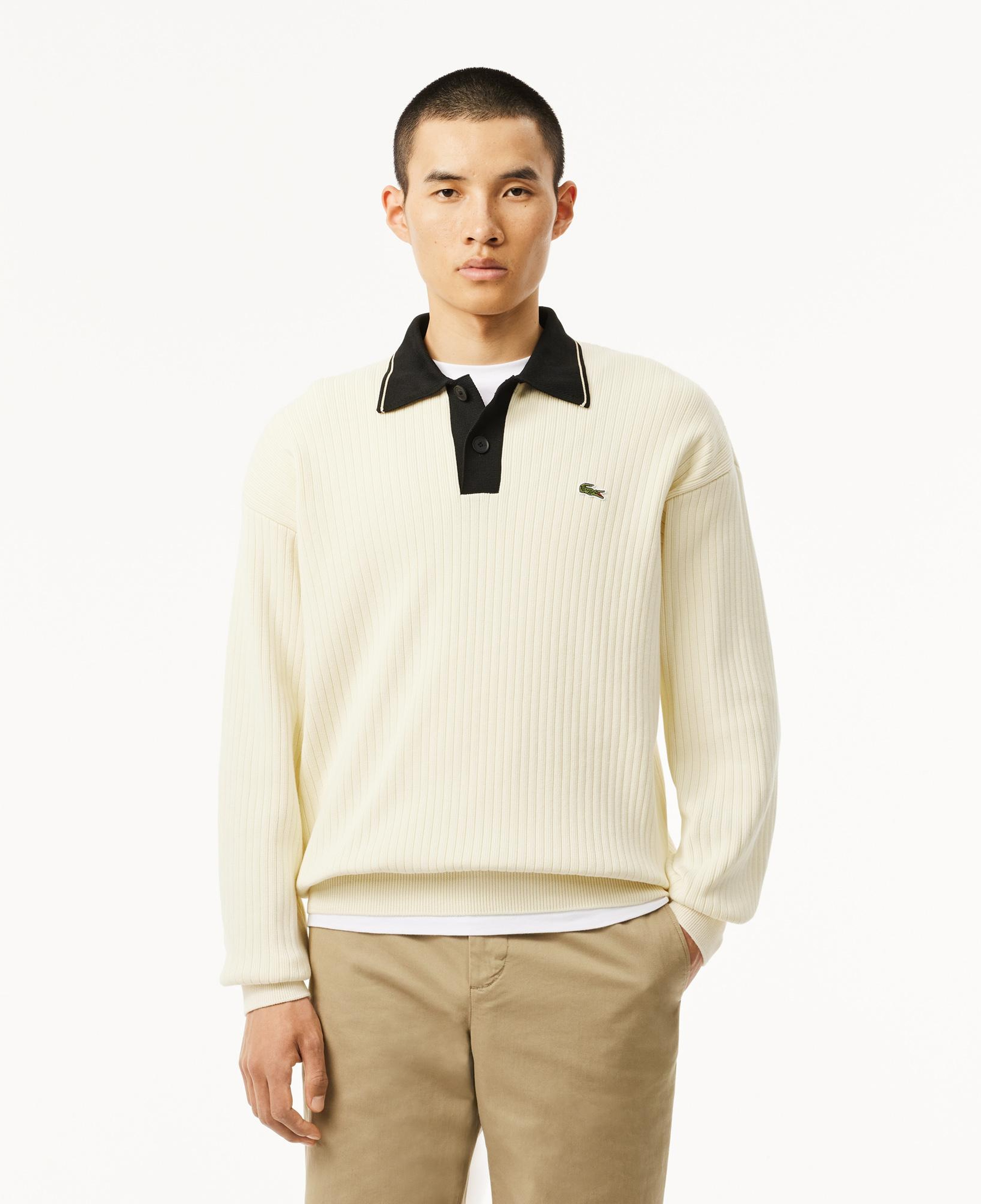 Erkek Relaxed Fit Polo Yaka Yün Krem Kazak