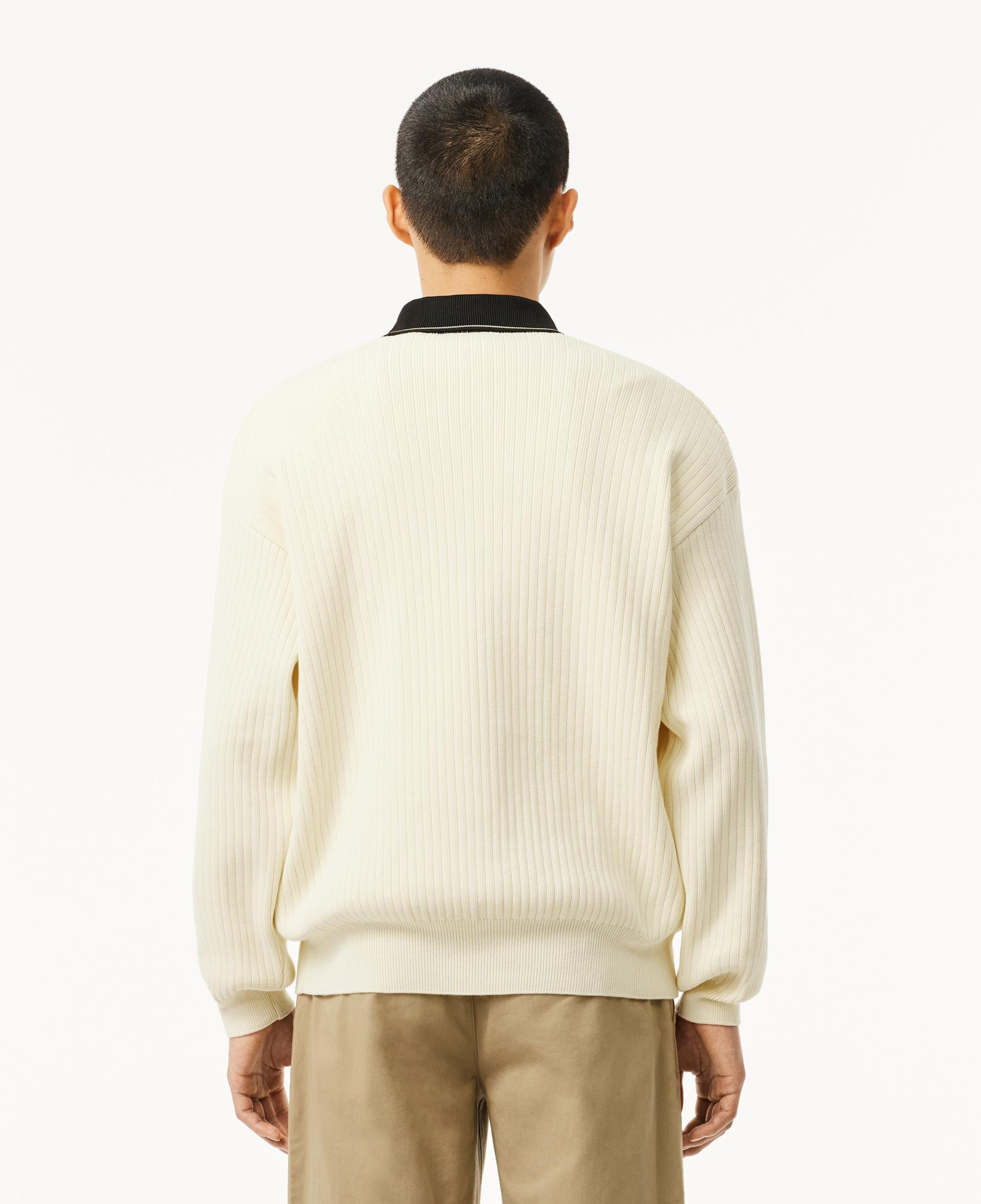 Erkek Relaxed Fit Polo Yaka Yün Krem Kazak