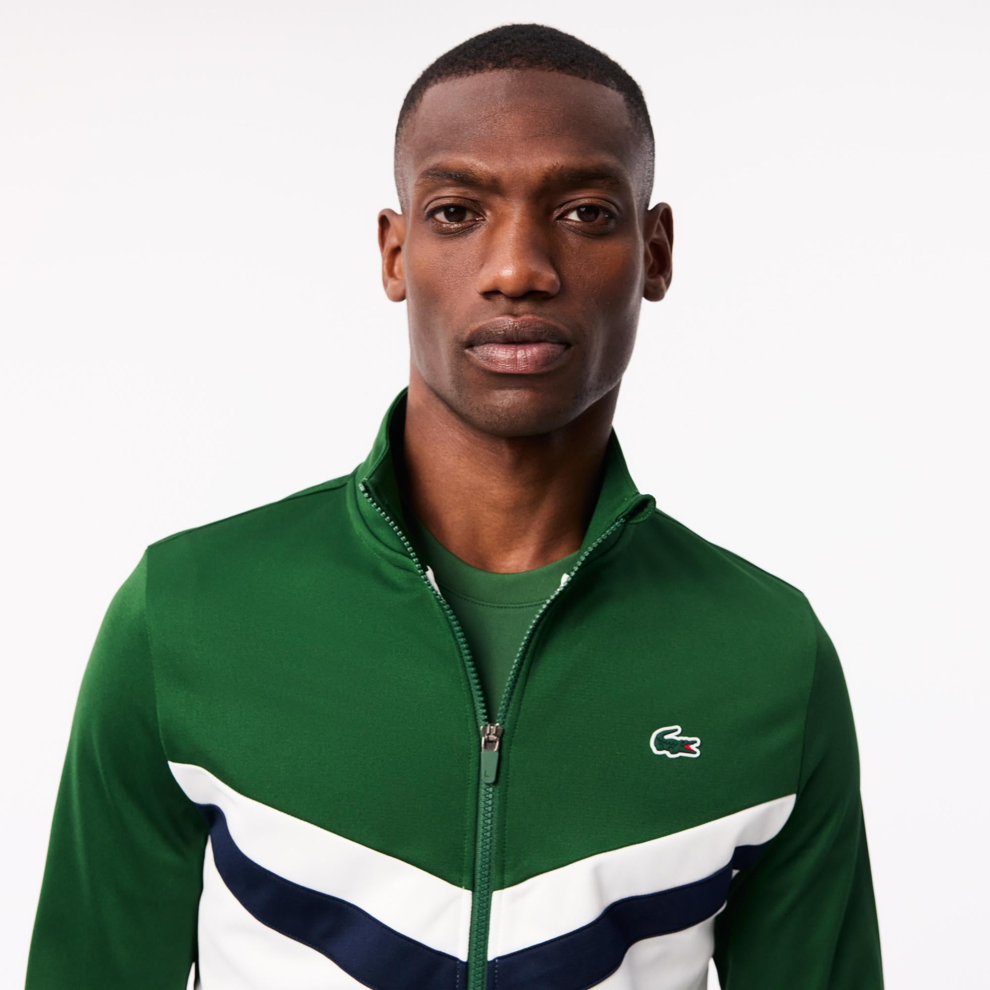 SPORT Erkek Classic Fit Fermuarlı Renk Bloklu Yeşil Sweatshirt