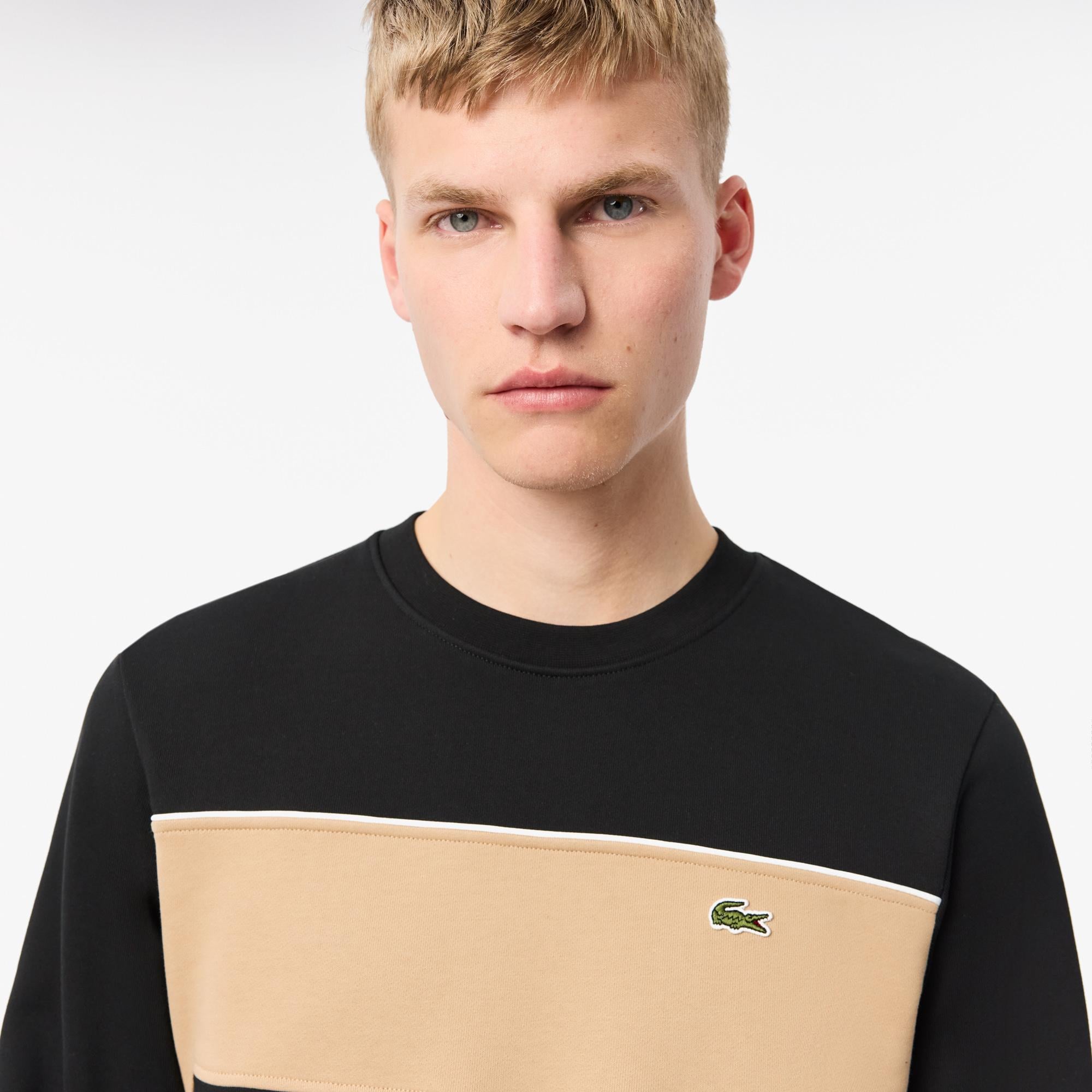 Erkek Classic Fit Bisiket Yaka Renk Bloklu Siyah Sweatshirt