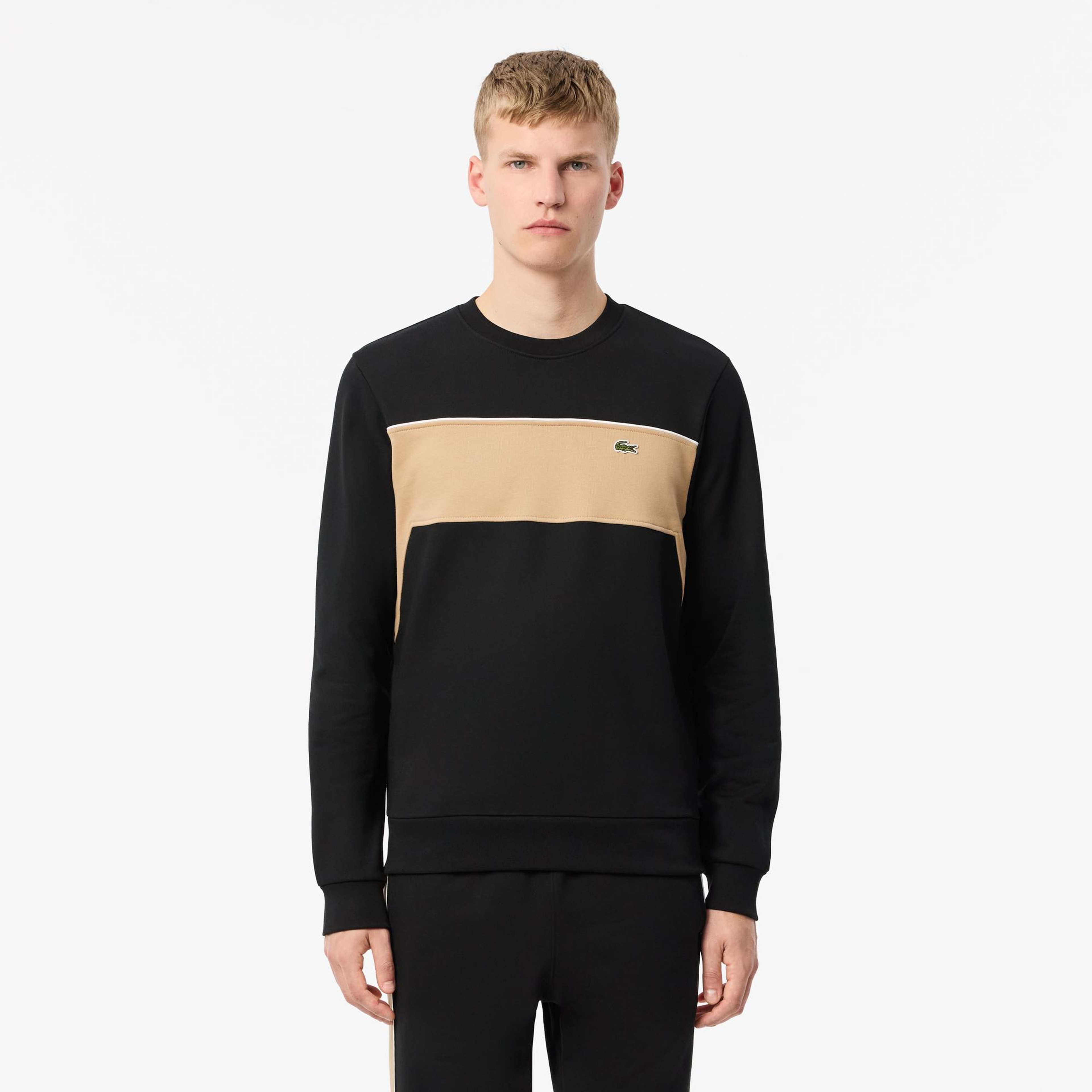 Erkek Classic Fit Bisiket Yaka Renk Bloklu Siyah Sweatshirt
