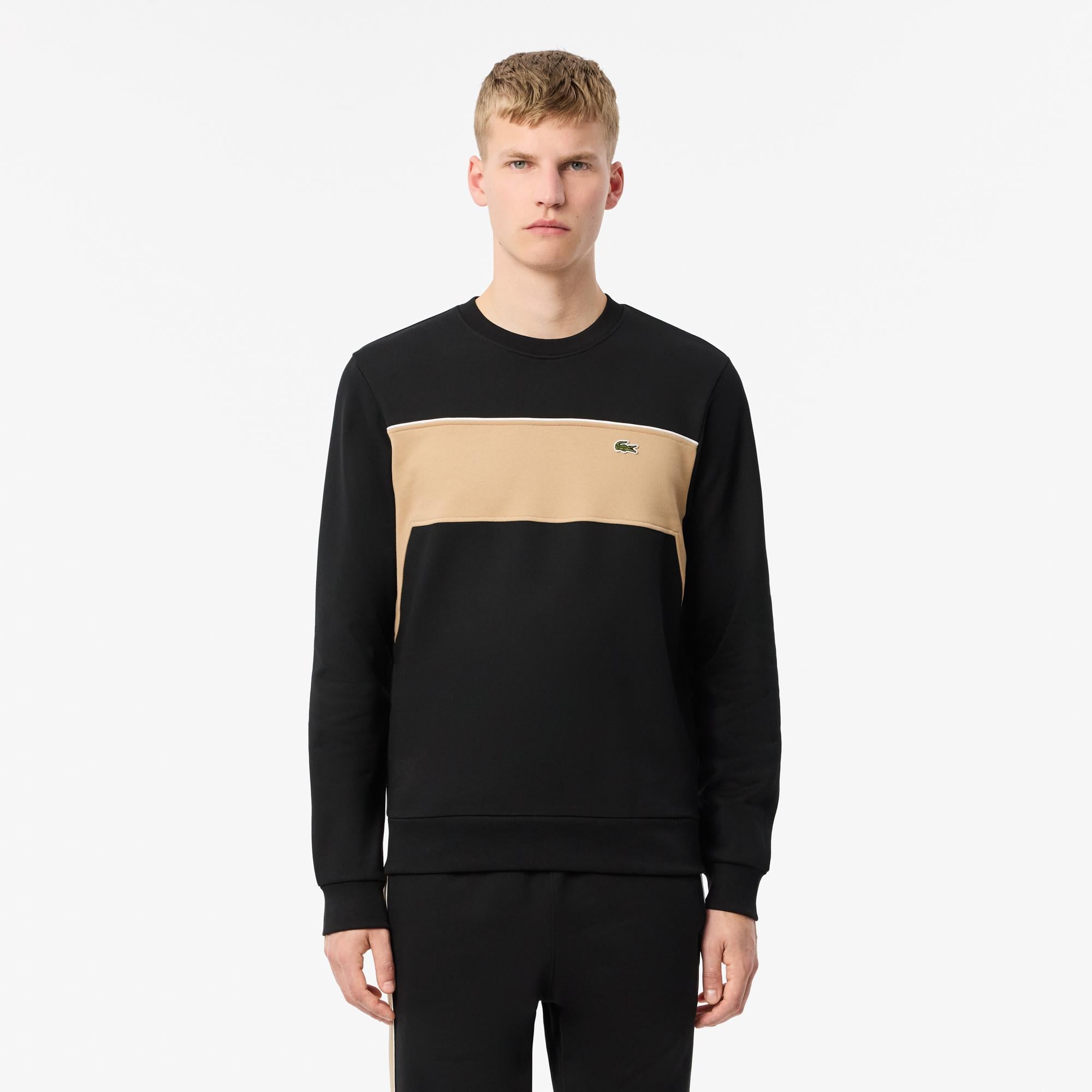 Erkek Classic Fit Bisiket Yaka Renk Bloklu Siyah Sweatshirt