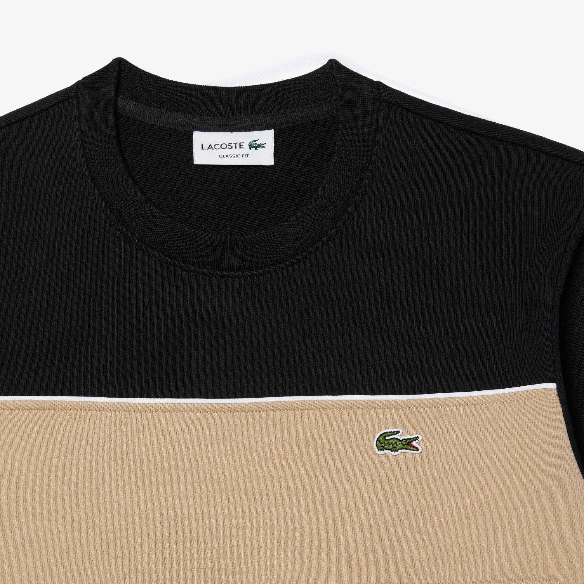 Erkek Classic Fit Bisiket Yaka Renk Bloklu Siyah Sweatshirt