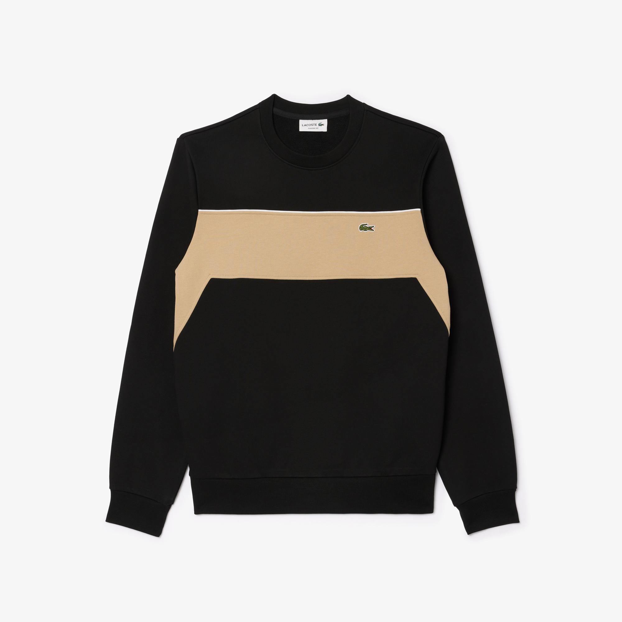 Erkek Classic Fit Bisiket Yaka Renk Bloklu Siyah Sweatshirt