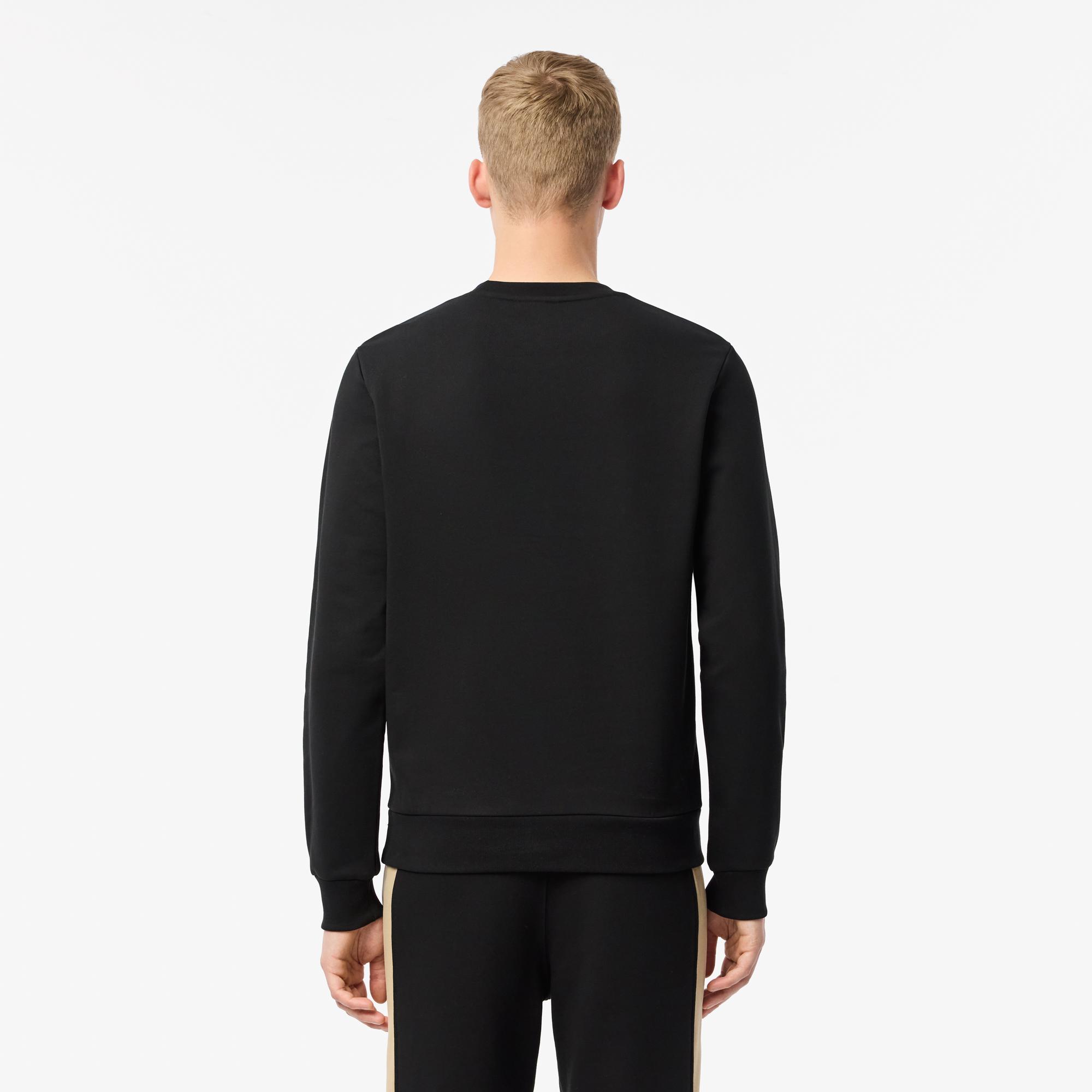 Erkek Classic Fit Bisiket Yaka Renk Bloklu Siyah Sweatshirt