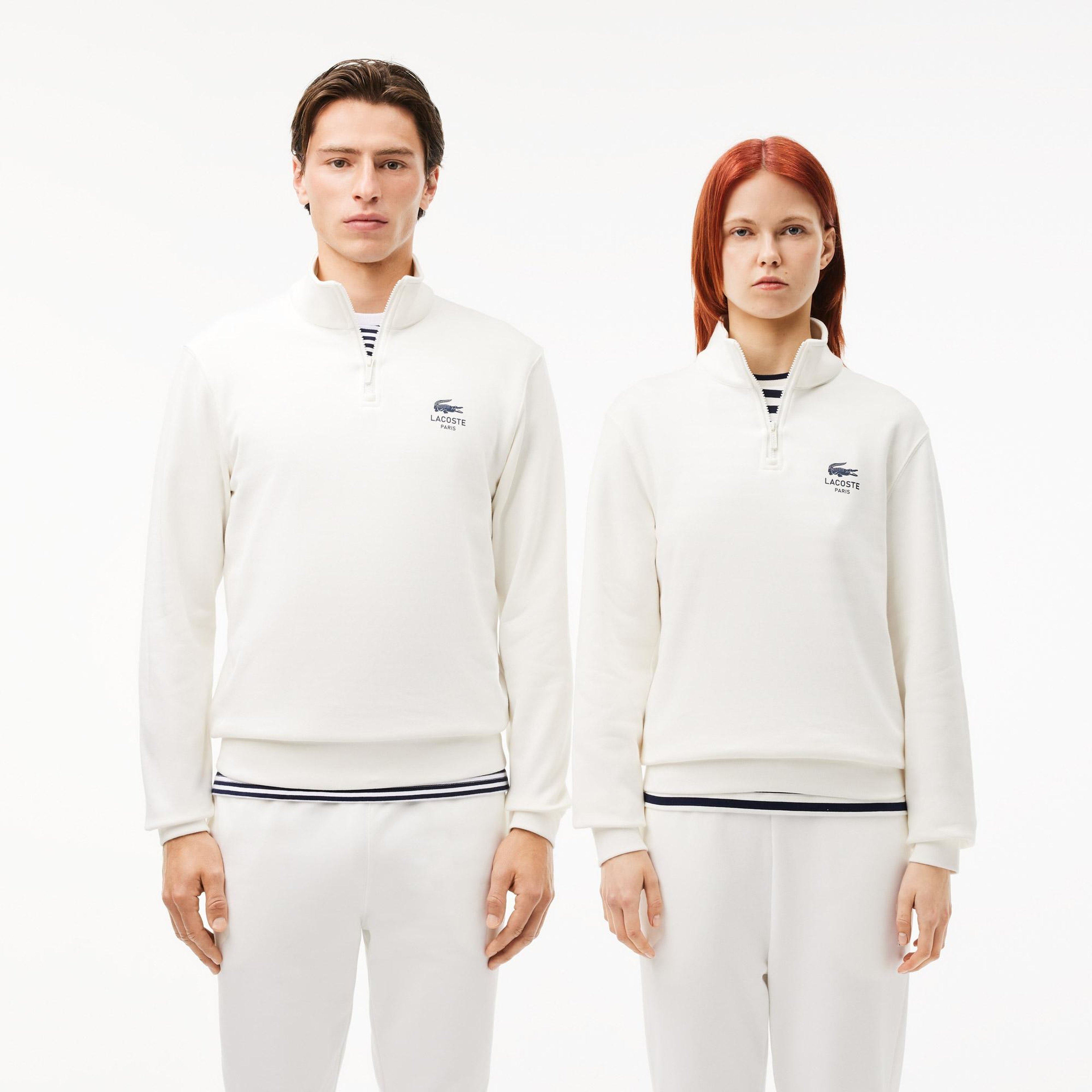 Lacoste Neck-Zip Erkek Beyaz Sweatshirt