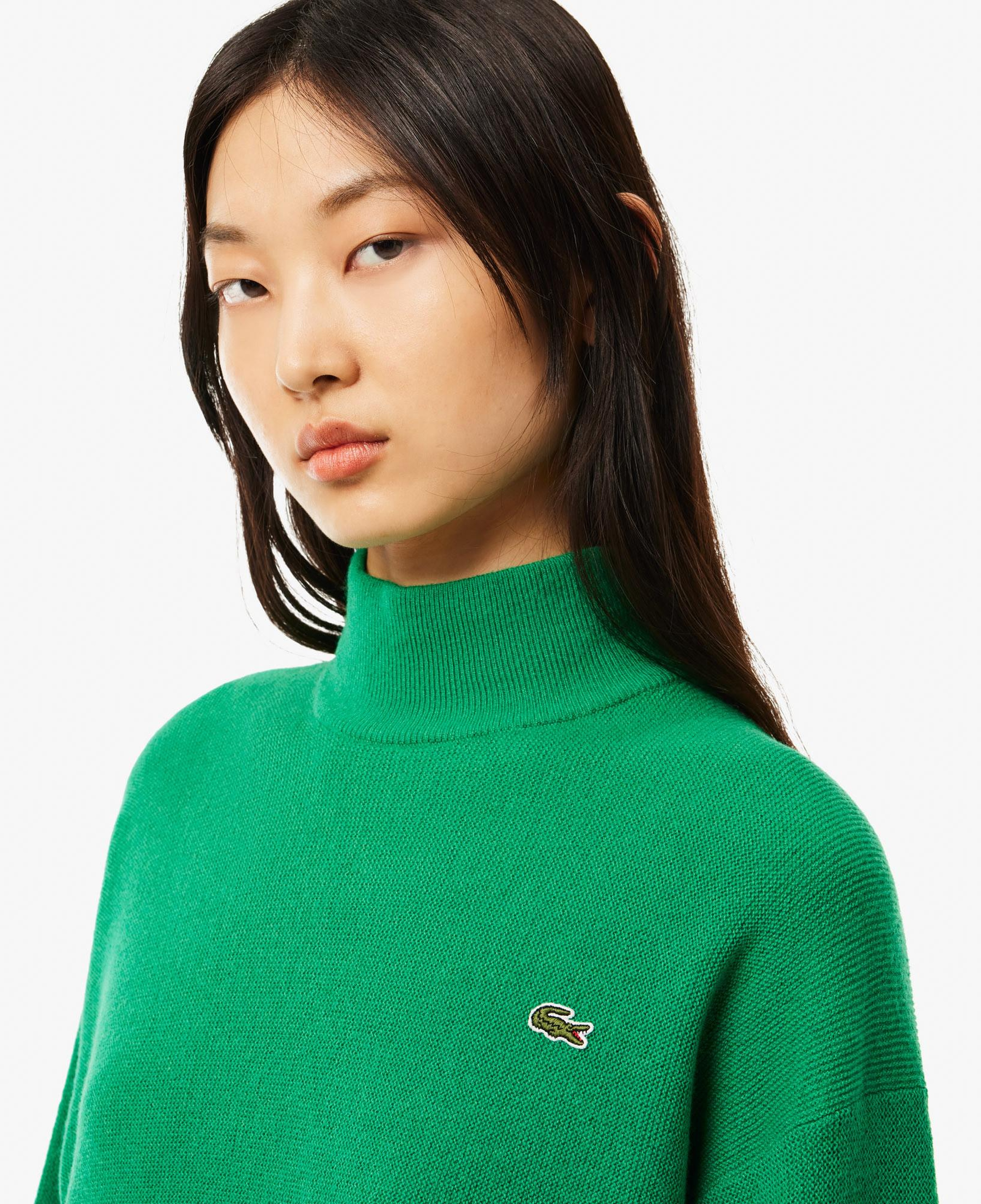 Lacoste Kadın Relaxed Fit Dik Yaka Yün Yeşil Triko