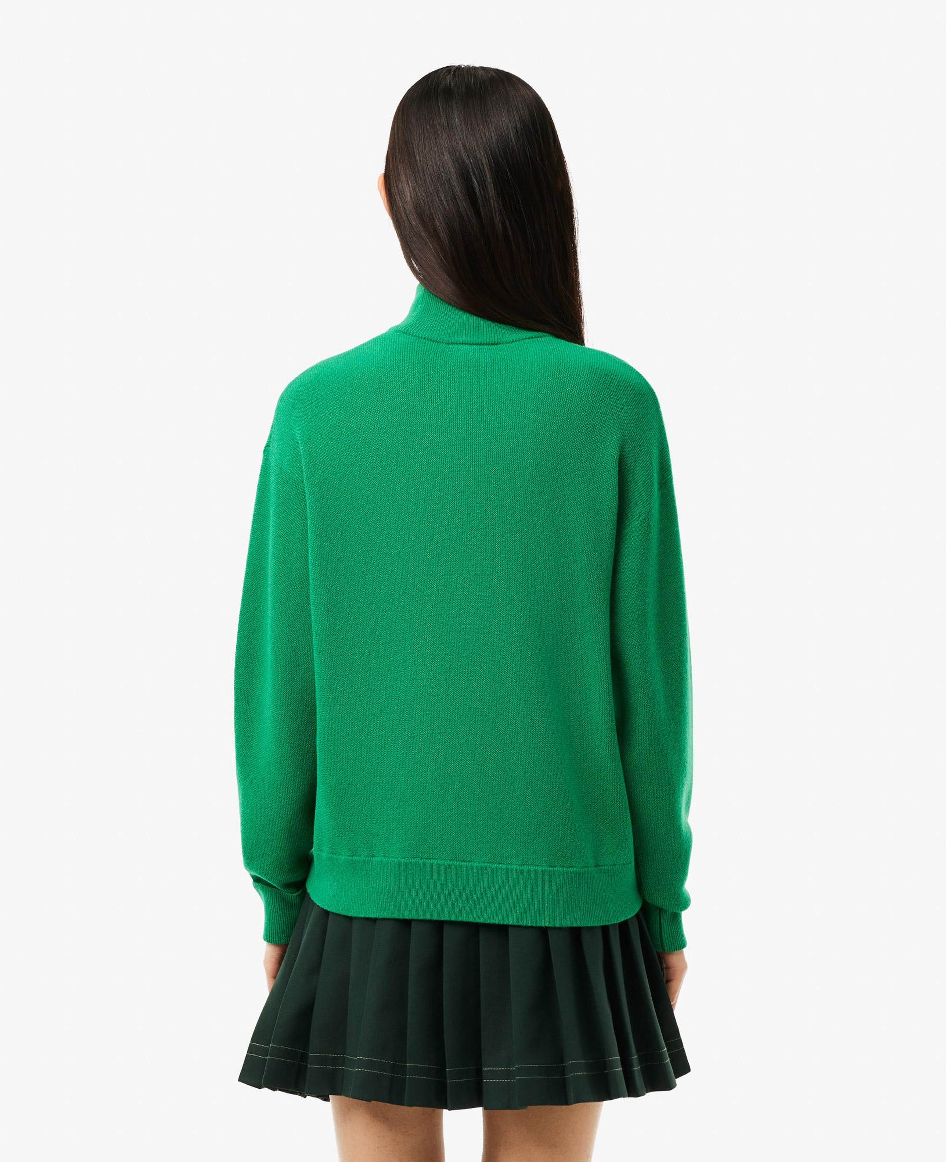 Lacoste Kadın Relaxed Fit Dik Yaka Yün Yeşil Triko