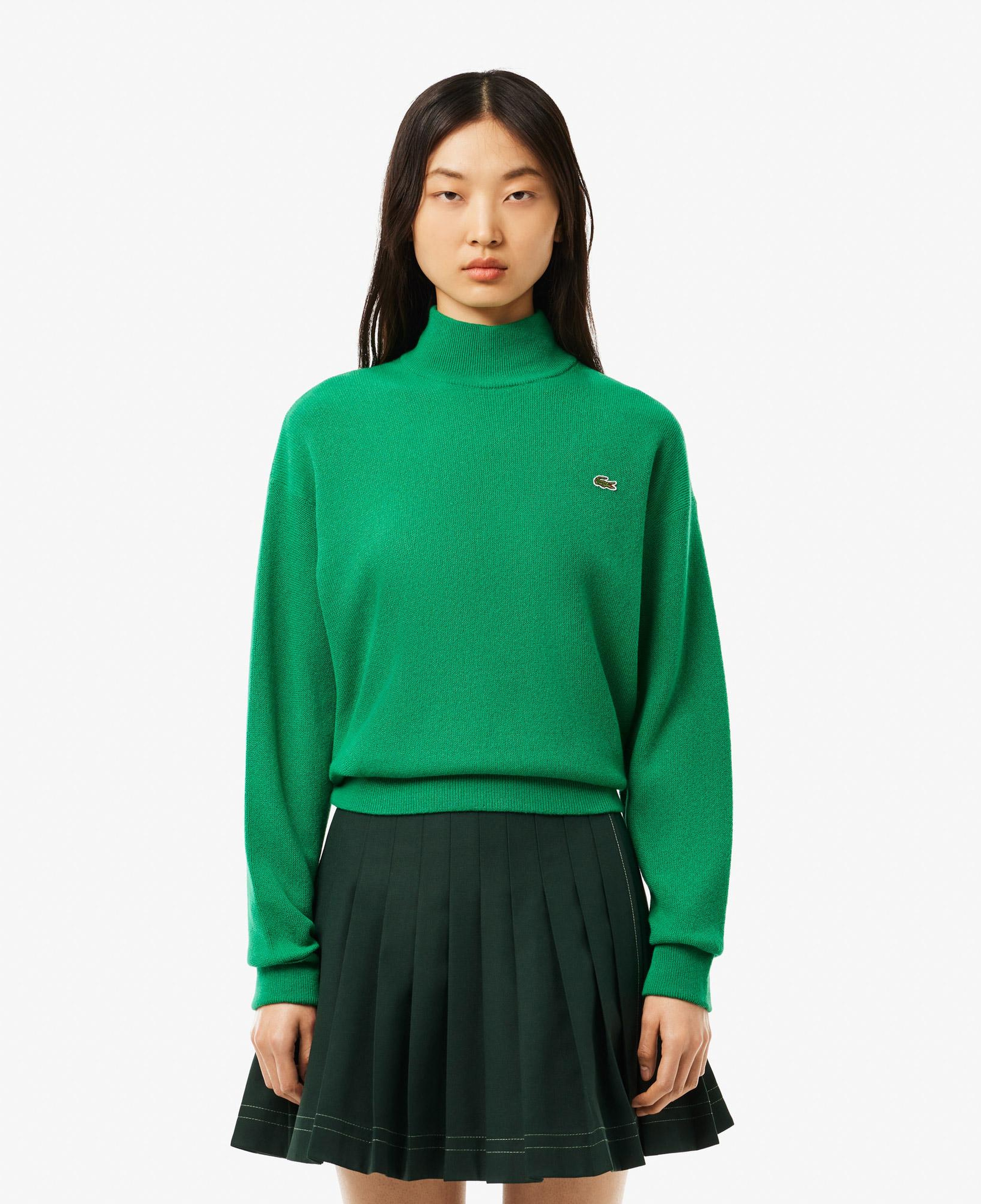Lacoste Kadın Relaxed Fit Dik Yaka Yün Yeşil Triko