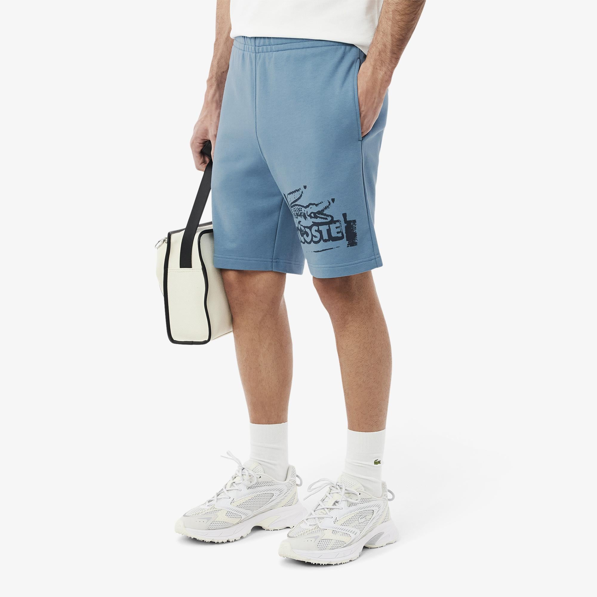 Lacoste Graphic Cotton Fleece Erkek Mavi Modal Karışımlı Şort