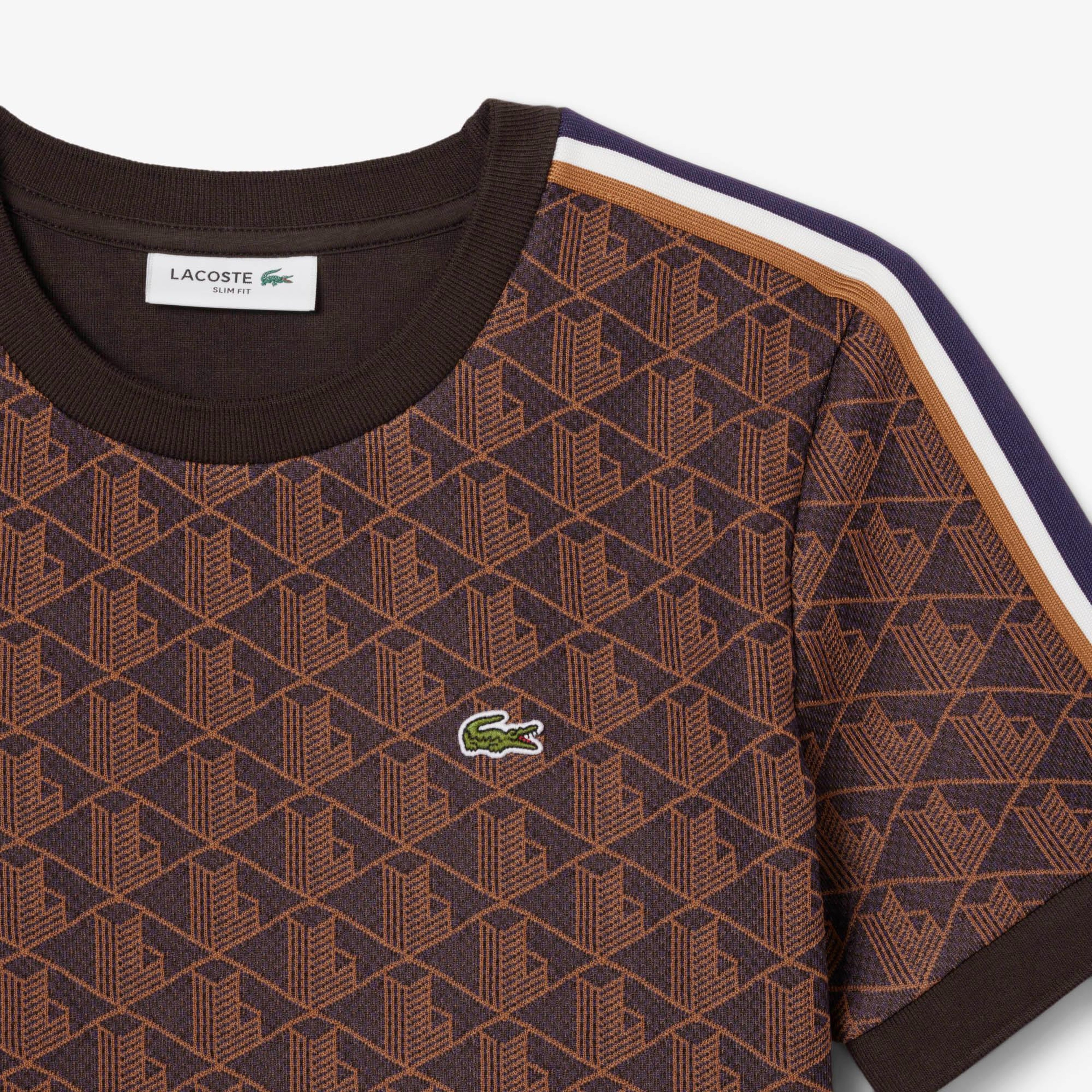 Lacoste Monogram Slim Fit Jacquard Erkek Mor T-Shirt