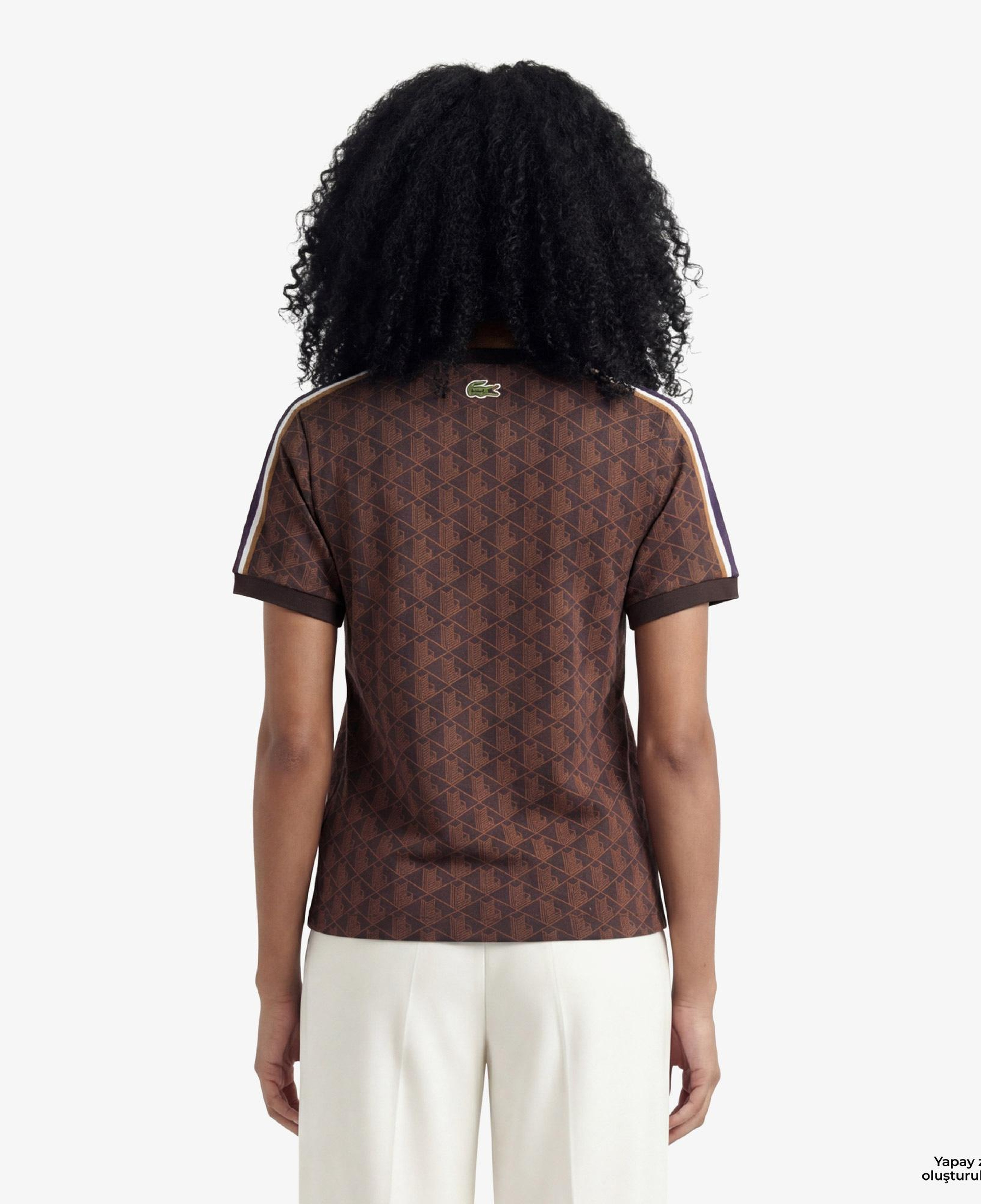 Lacoste Monogram Slim Fit Jacquard Kadın Kahverengi T-Shirt