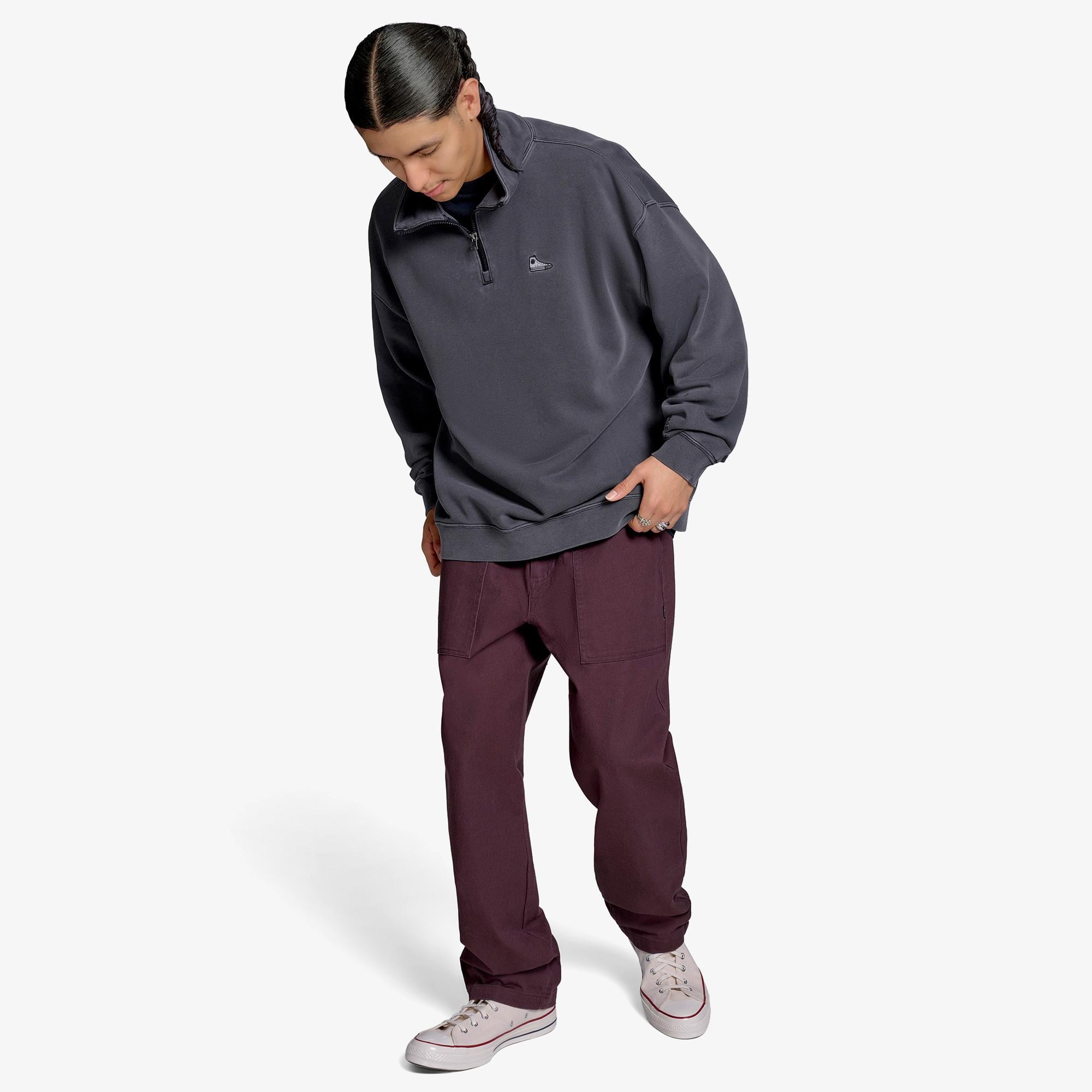 Converse Loose Fit Sneaker Patch Half Zip Erkek Siyah Sweatshirt