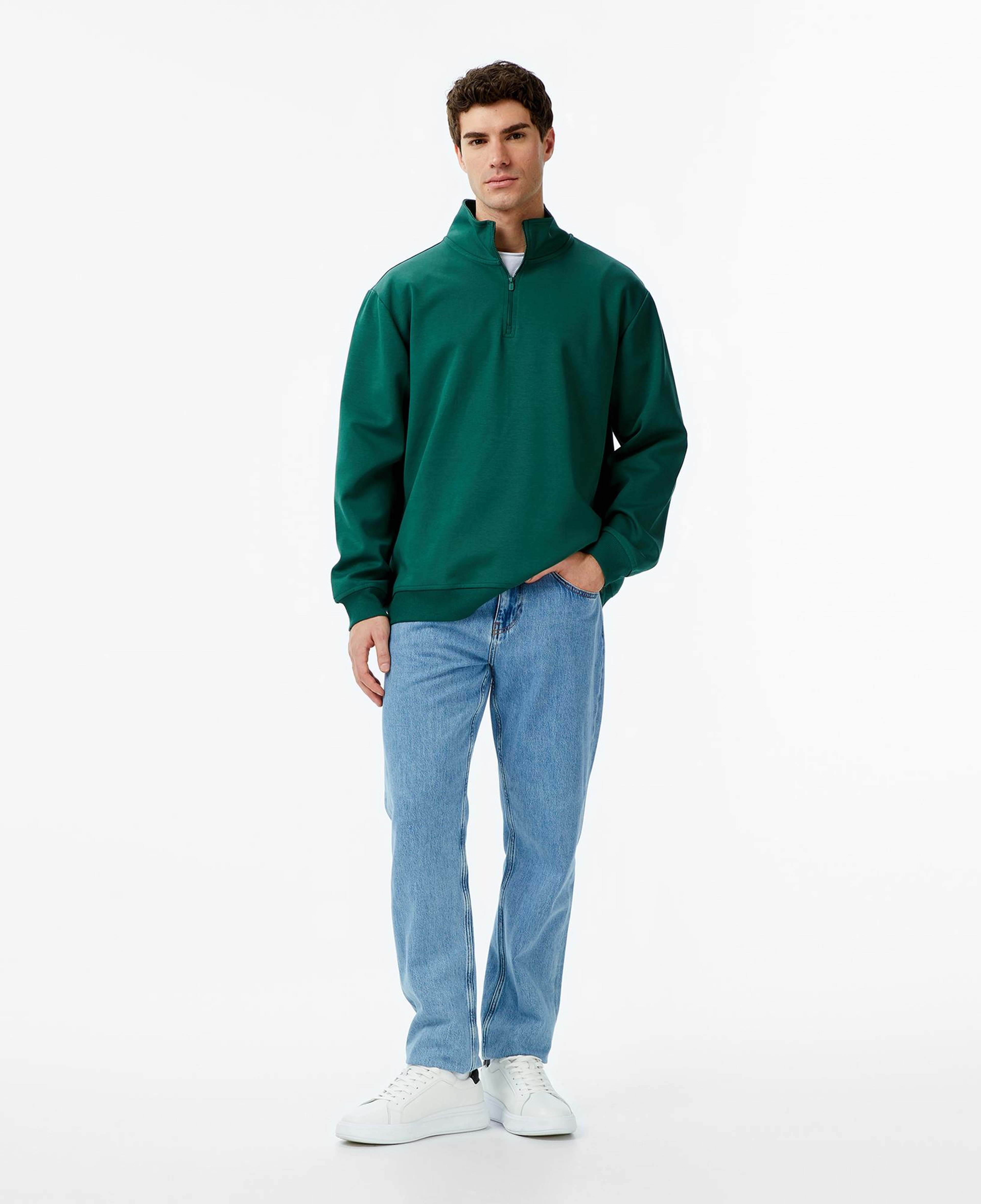 UNITED4 Erkek Yeşil Half Zip Sweatshirt