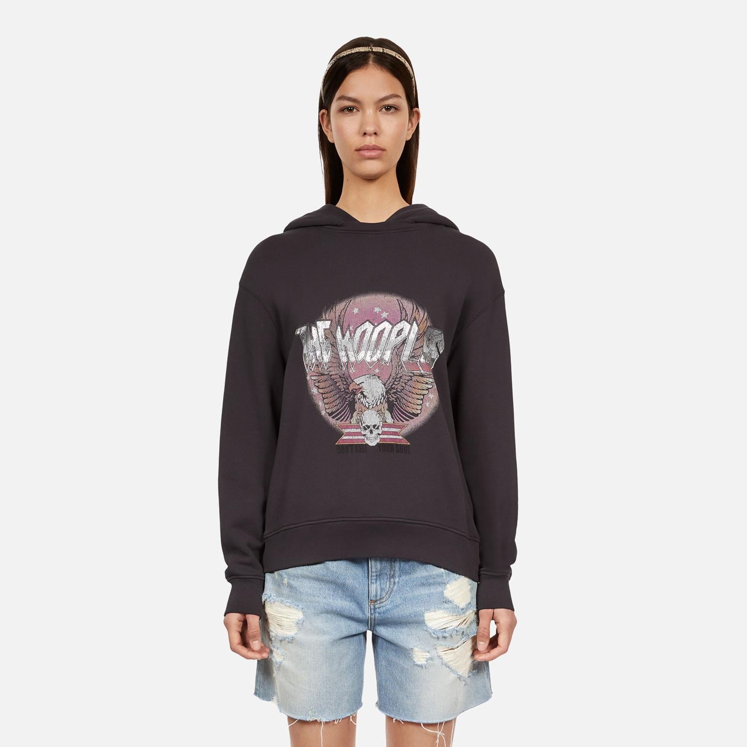 KADIN BASKILI KAPÜŞONLU GRİ SWEATSHIRT