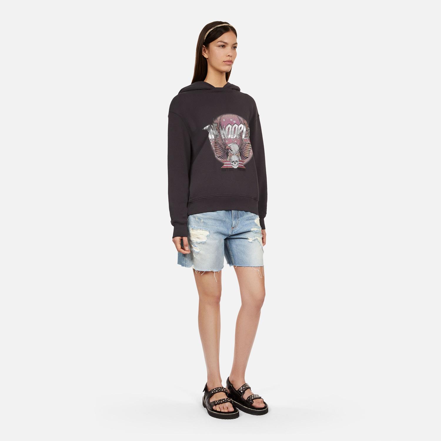 KADIN BASKILI KAPÜŞONLU GRİ SWEATSHIRT