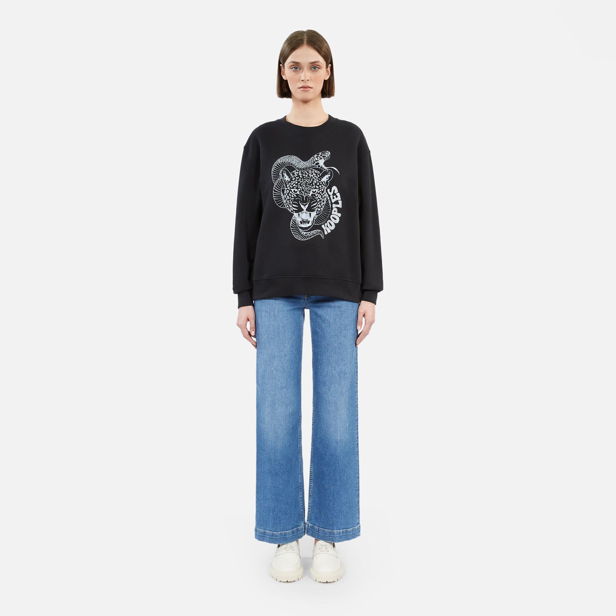 KADIN BASKILI BİSİKLET YAKA SİYAH SWEATSHIRT