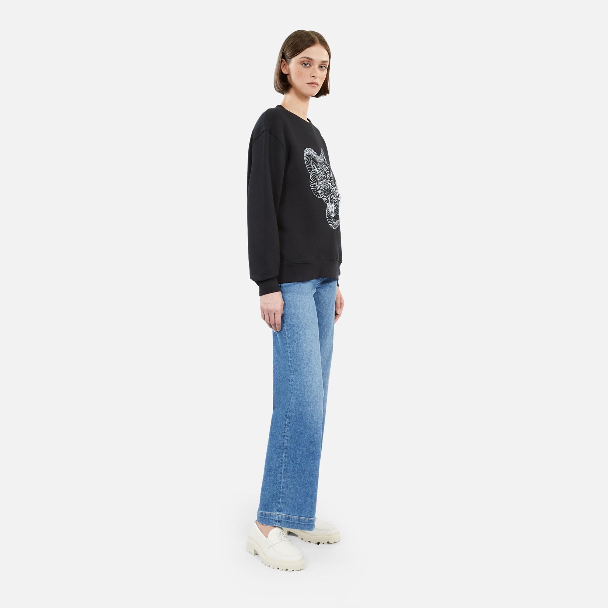 KADIN BASKILI BİSİKLET YAKA SİYAH SWEATSHIRT