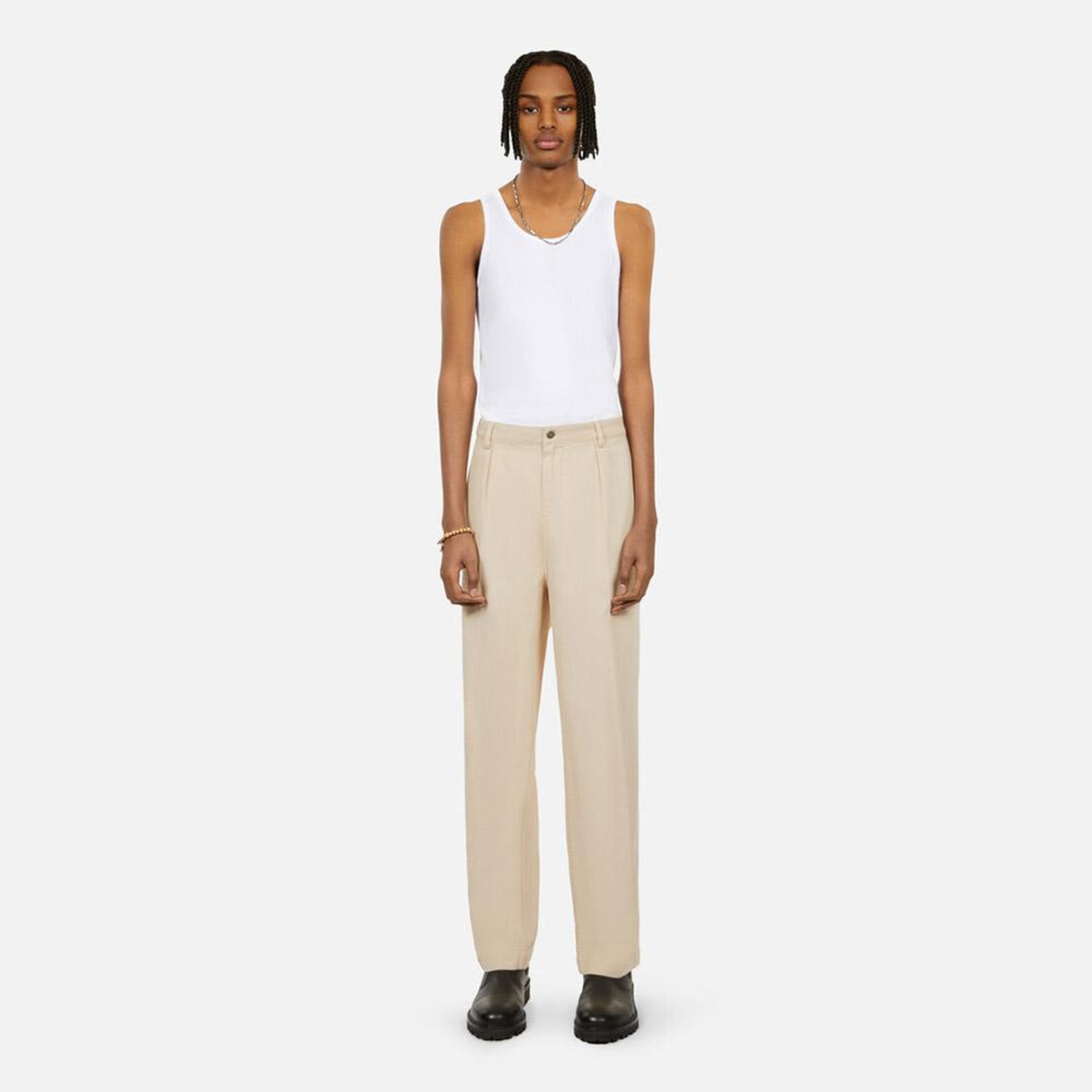 ERKEK STRAIGHT FIT BEJ Keten Karışımlı Jean
