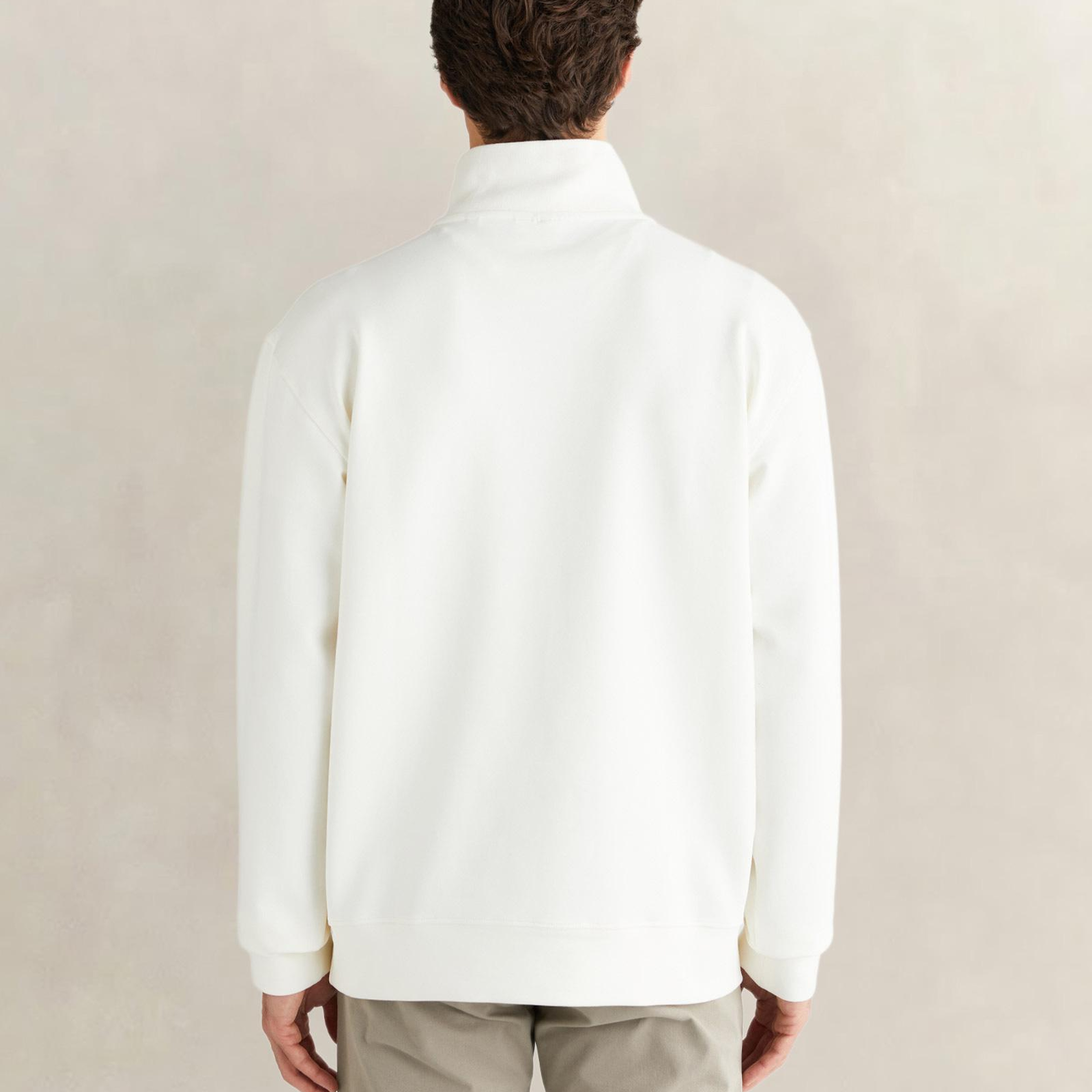 GANT Erkek Beyaz Relaxed Fit Yarım Fermuarlı Sweatshirt