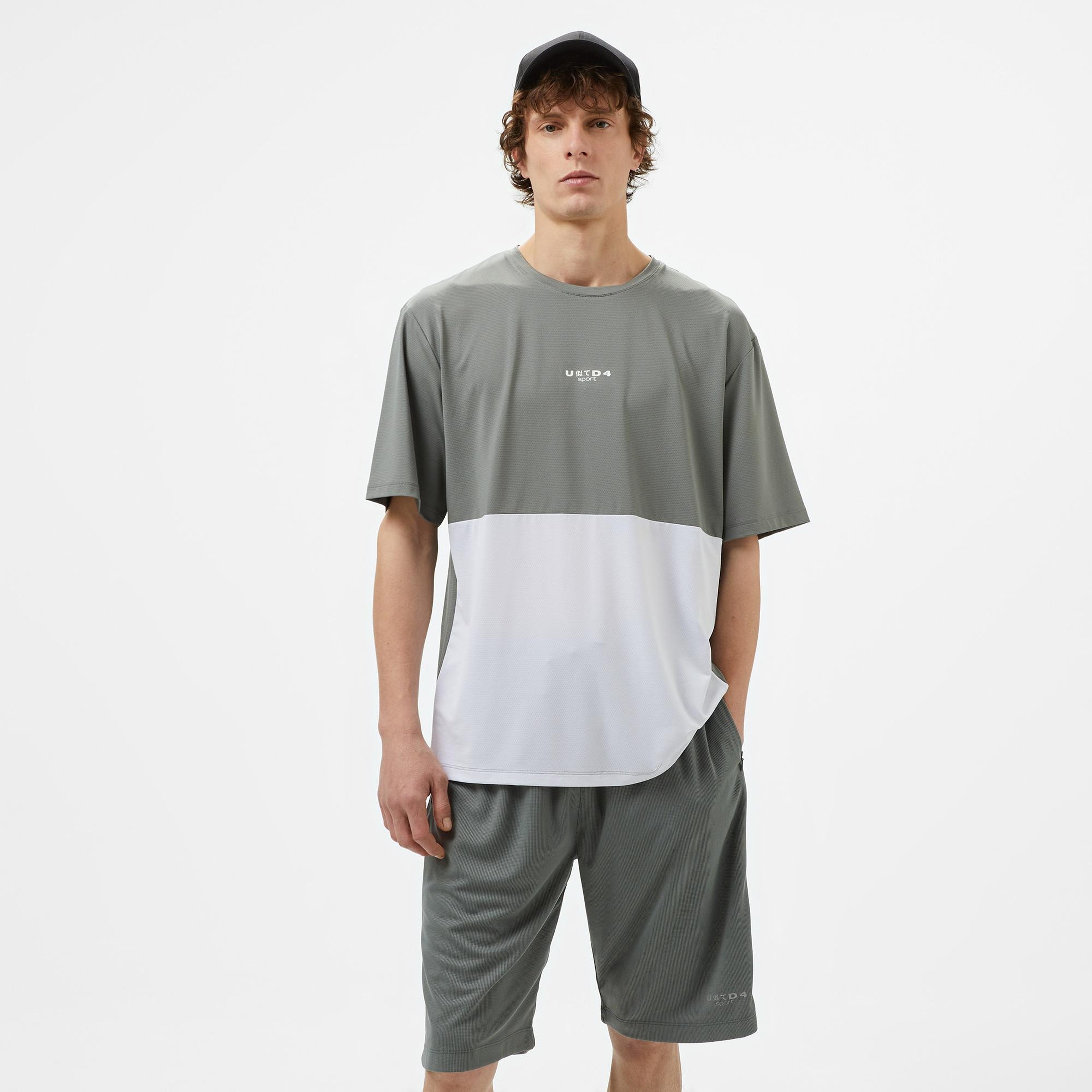 UNITED4 Sport Erkek Gri/Beyaz Antrenman T-Shirt