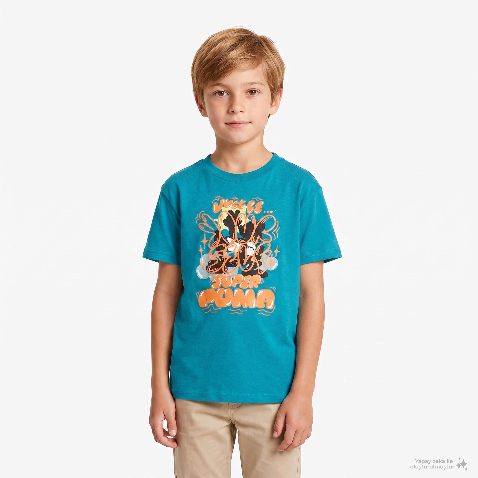 Puma Graphic Super Çocuk Mavi T-Shirt