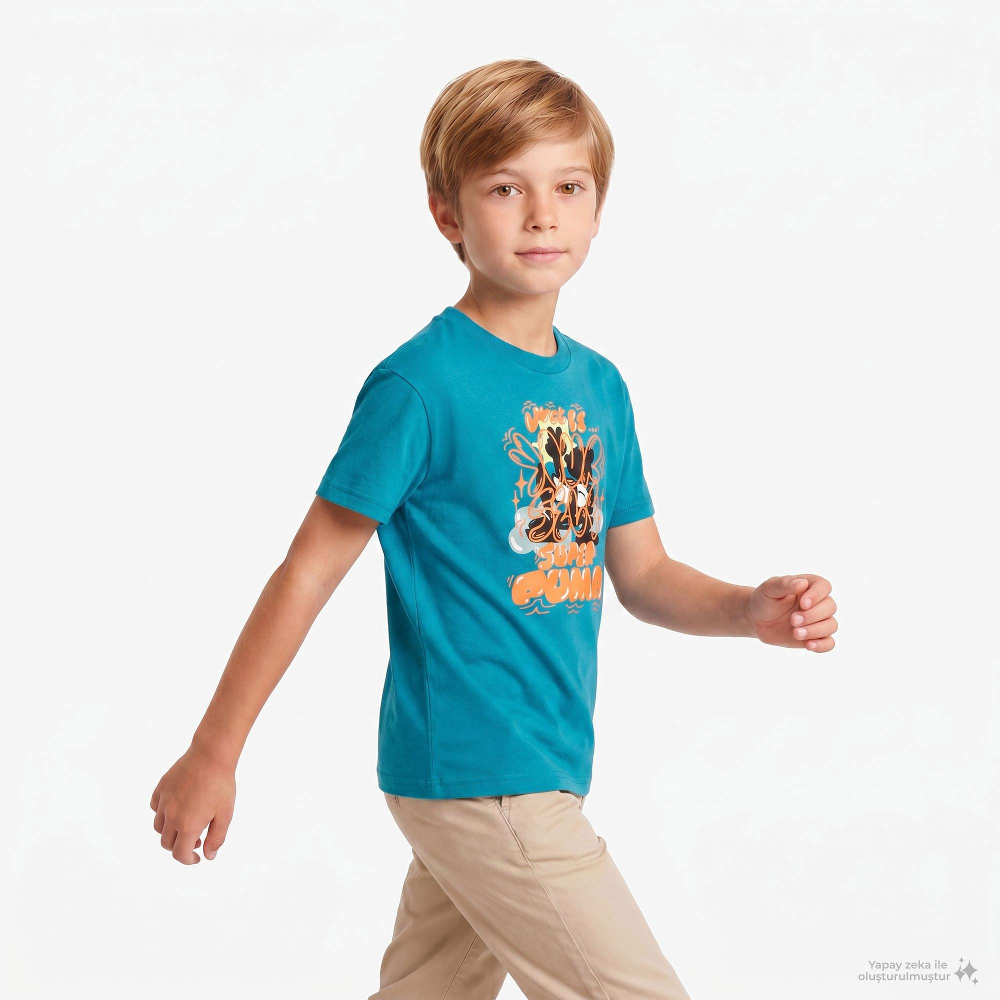 Puma Graphic Super Çocuk Mavi T-Shirt