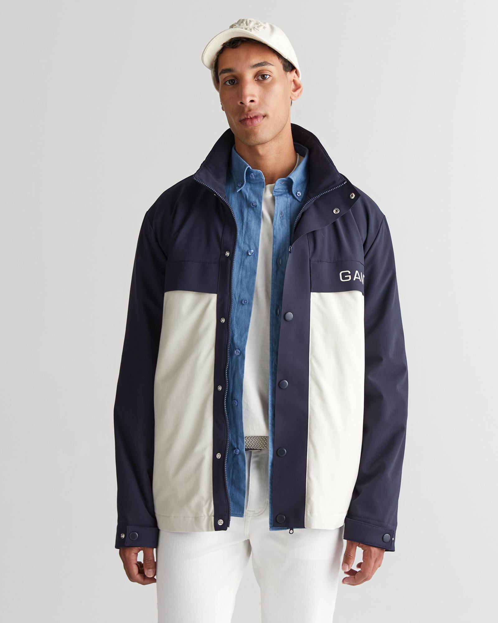 GANT Erkek Krem Regular Fit Dik Yaka Renk Bloklu Ceket
