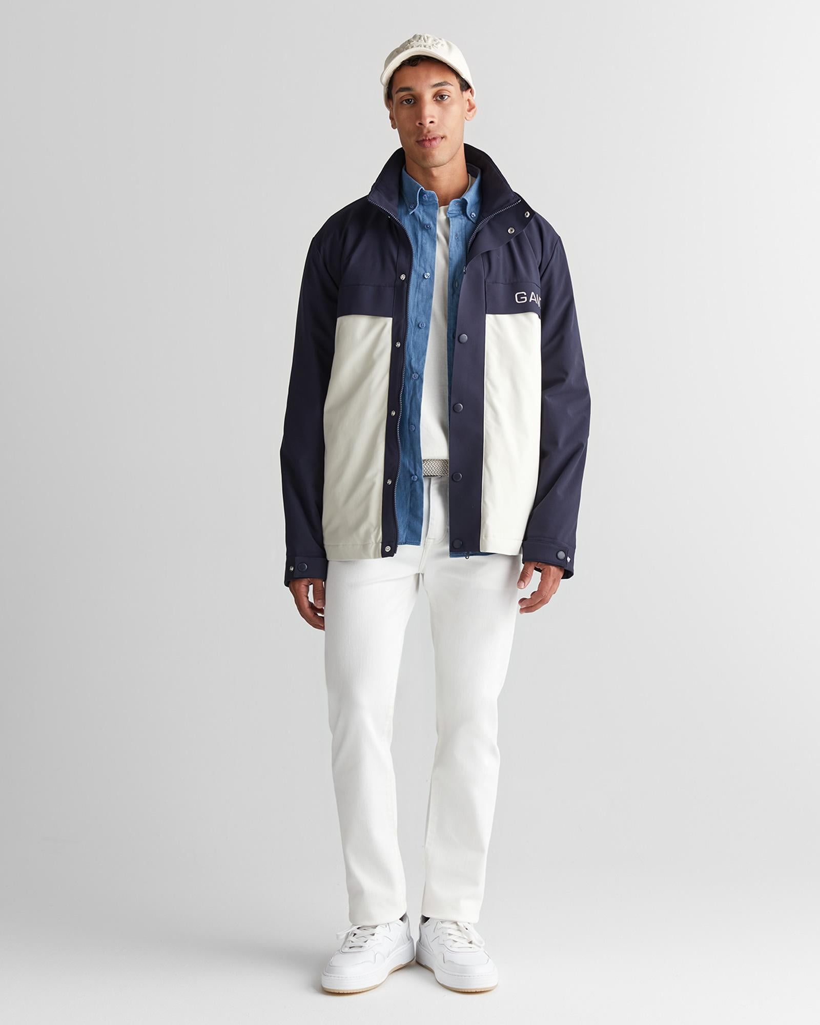 GANT Erkek Krem Regular Fit Dik Yaka Renk Bloklu Ceket
