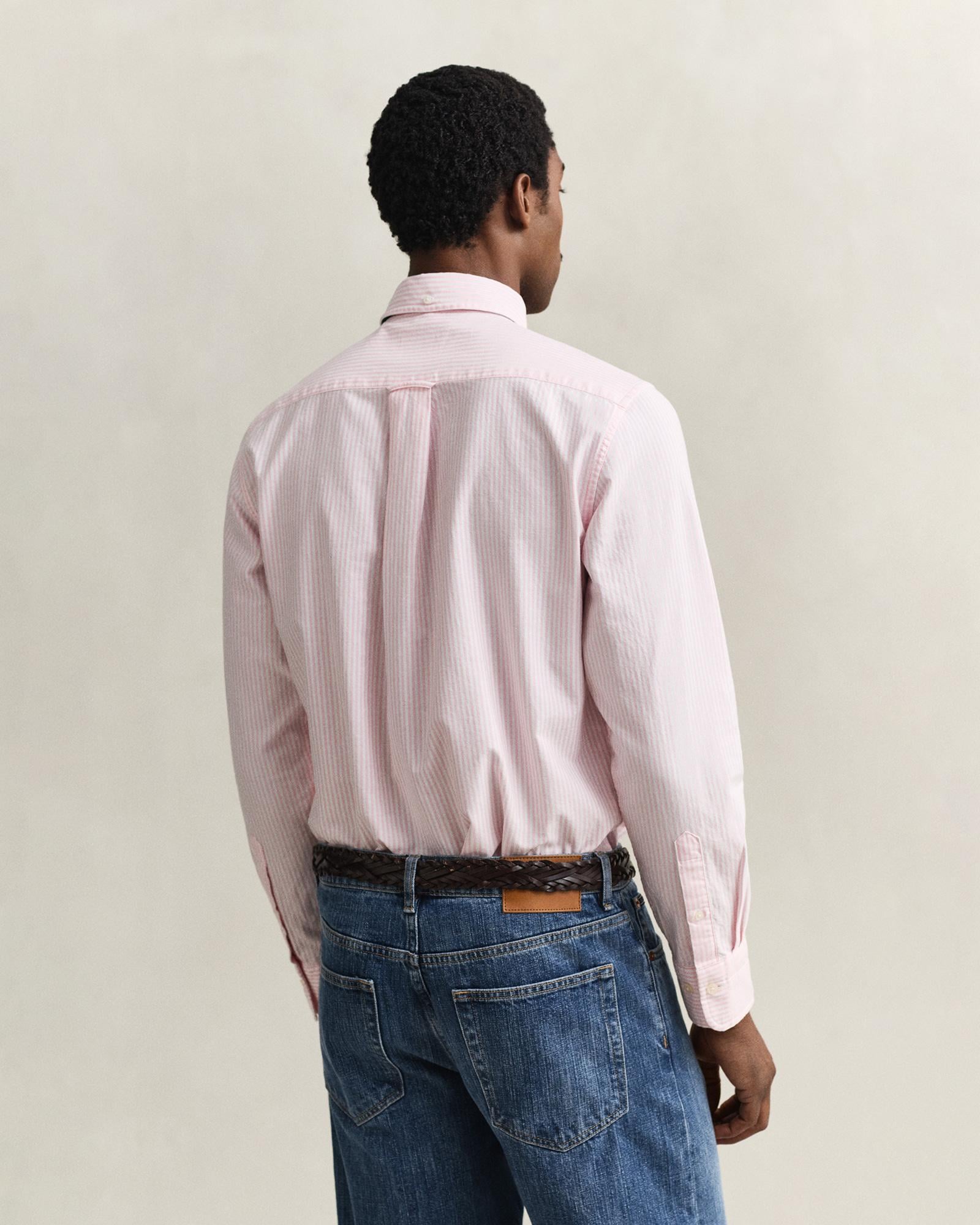 GANT Erkek Pembe Regular Fit Çizgili Logolu Gömlek