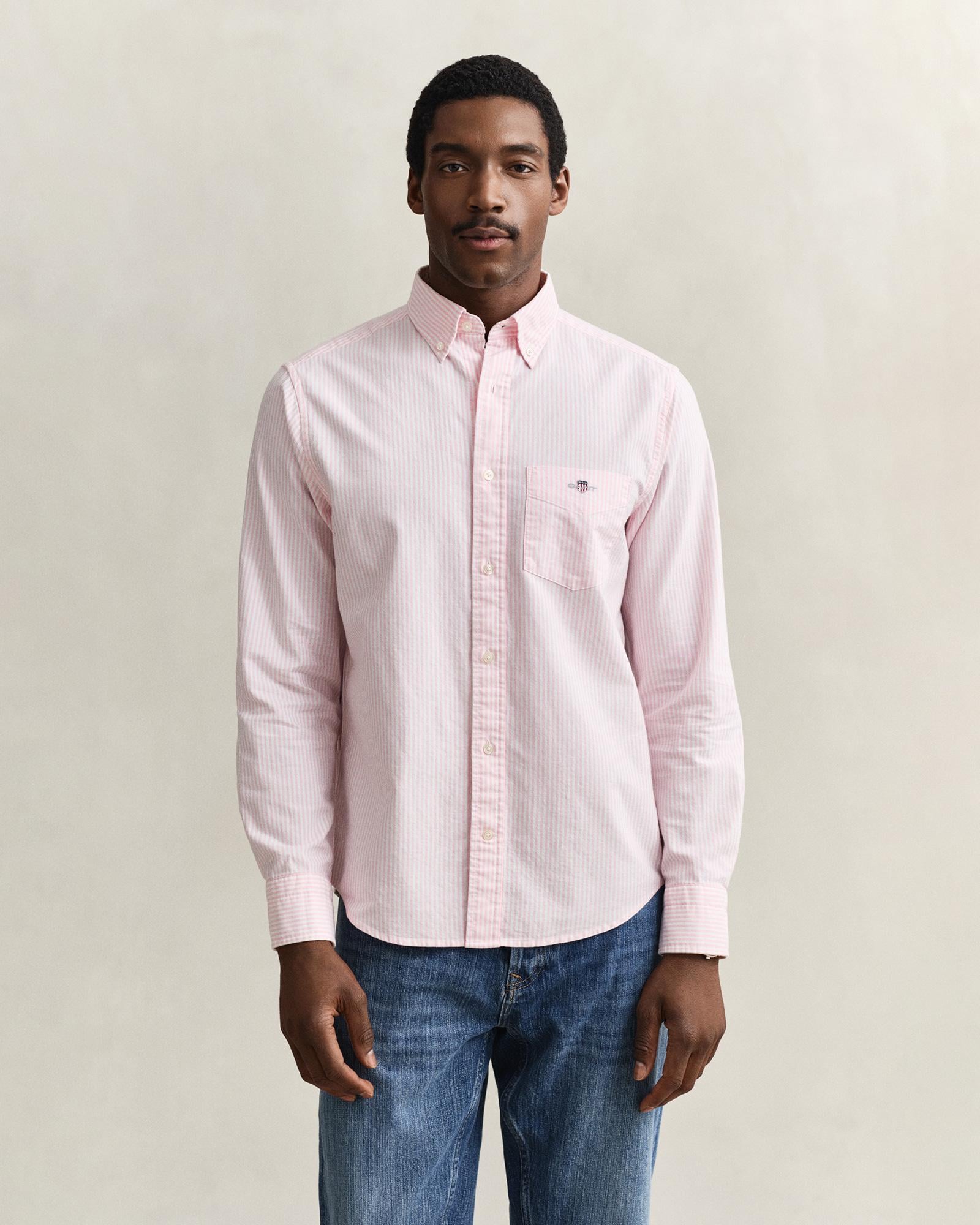 GANT Erkek Pembe Regular Fit Çizgili Logolu Gömlek