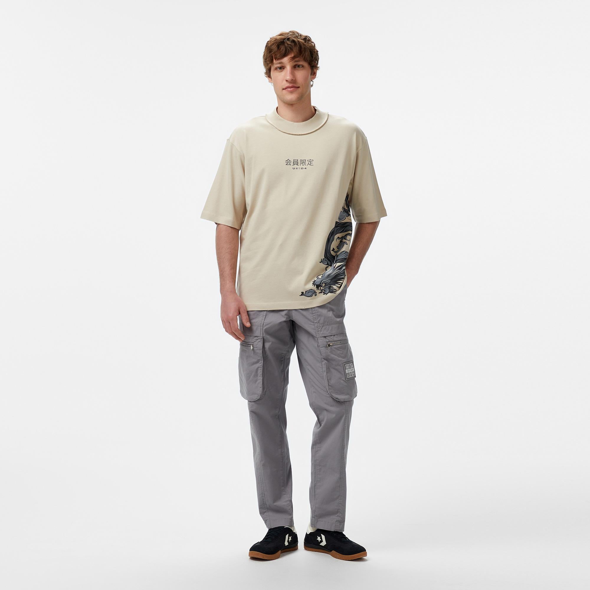 UNITED4 Erkek Krem Modal Karışımlı T-Shirt
