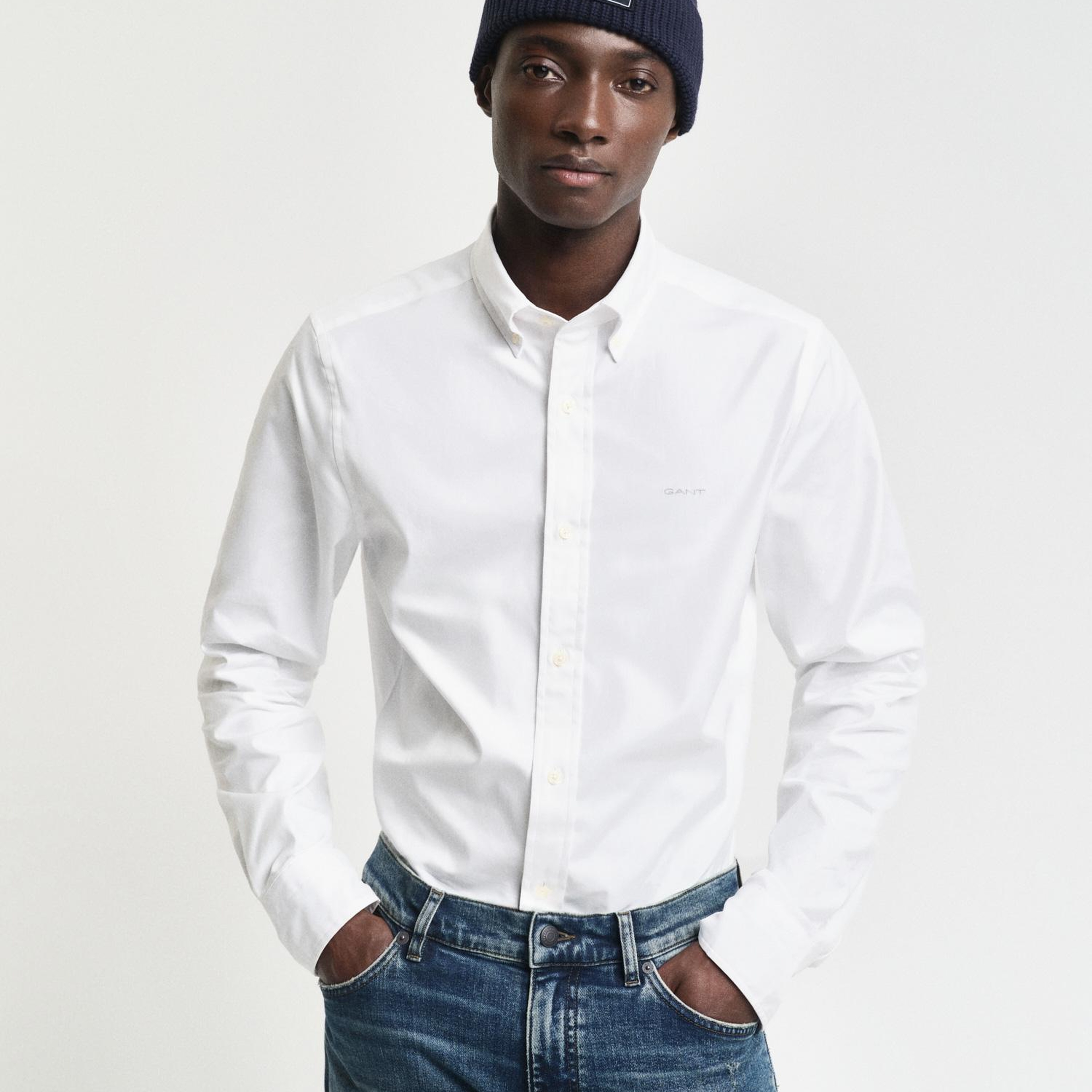 GANT Erkek Beyaz Slim Fit Düğmeli Yaka Oxford Gömlek
