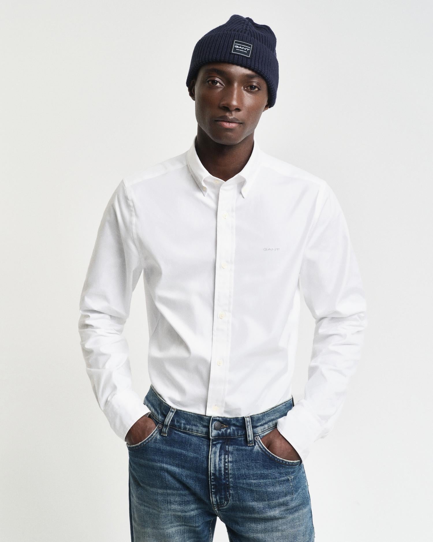 GANT Erkek Beyaz Slim Fit Düğmeli Yaka Oxford Gömlek