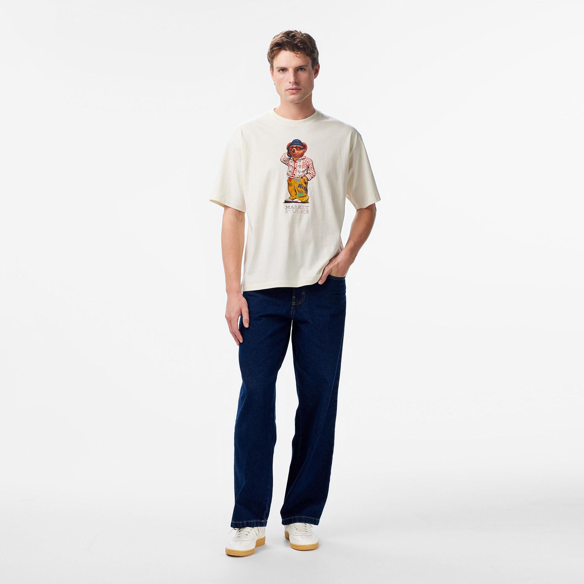 Market Folk Fitted Bear Erkek Beyaz T-Shirt