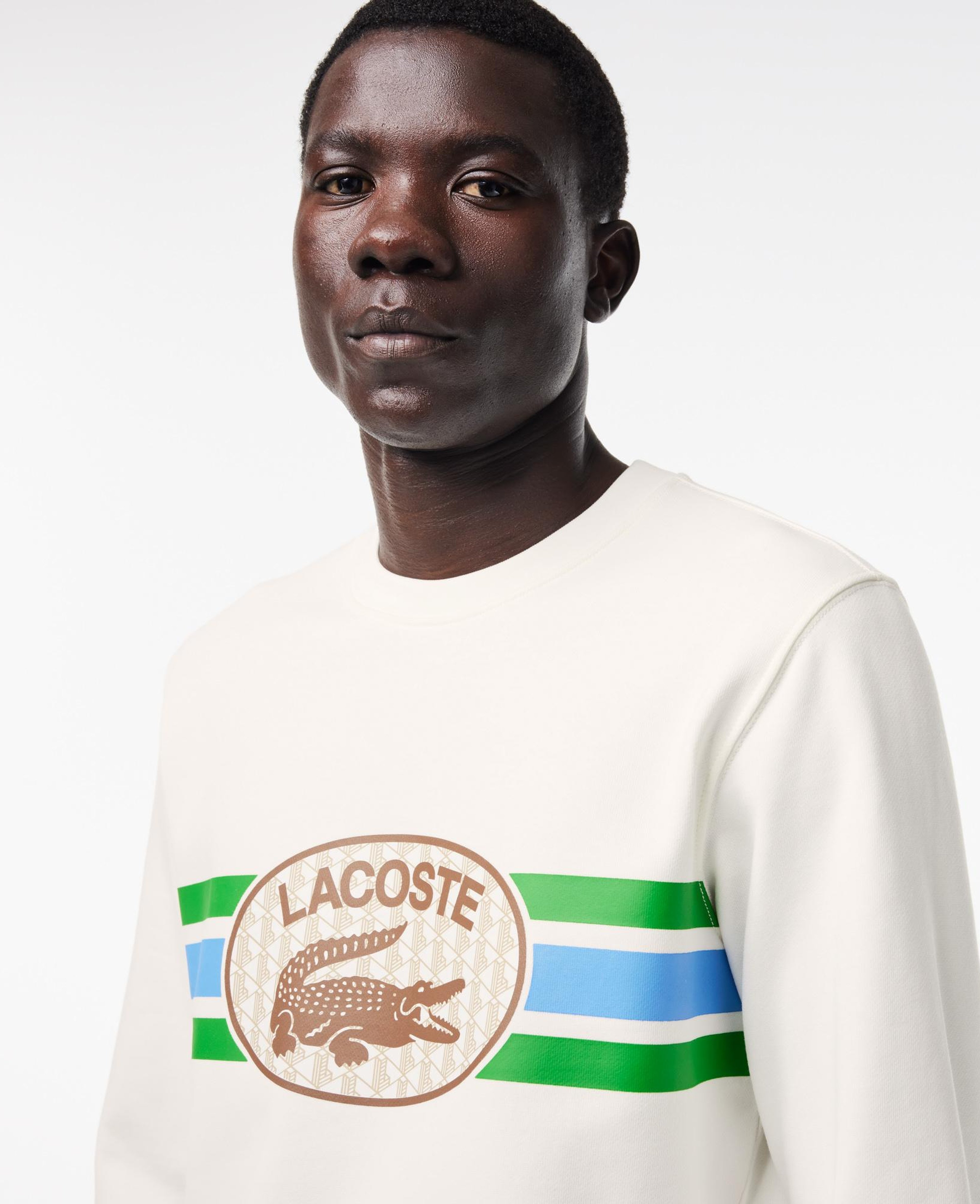 Erkek Classic Fit Bisiklet Yaka Baskılı Krem Sweatshirt