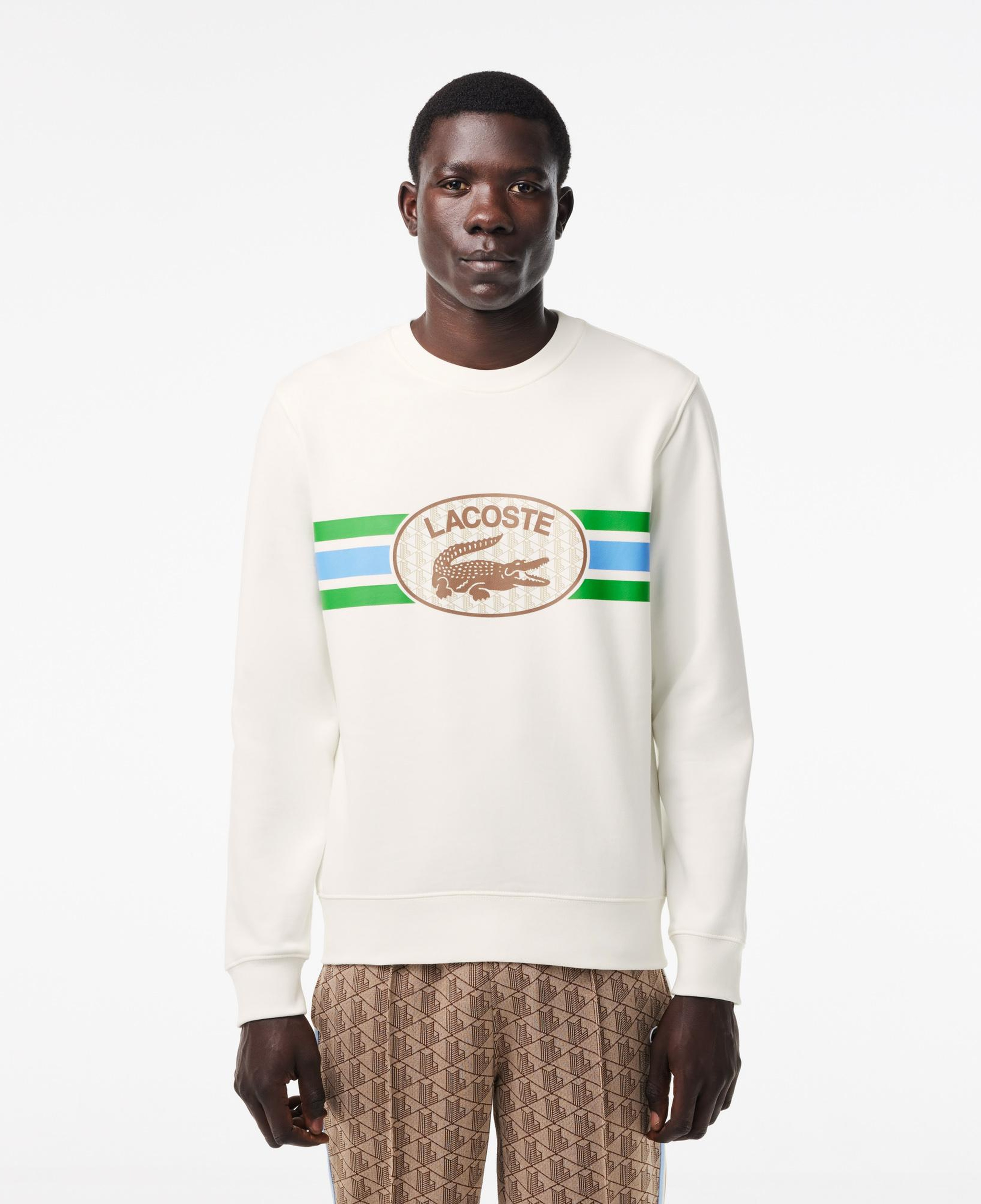 Erkek Classic Fit Bisiklet Yaka Baskılı Krem Sweatshirt