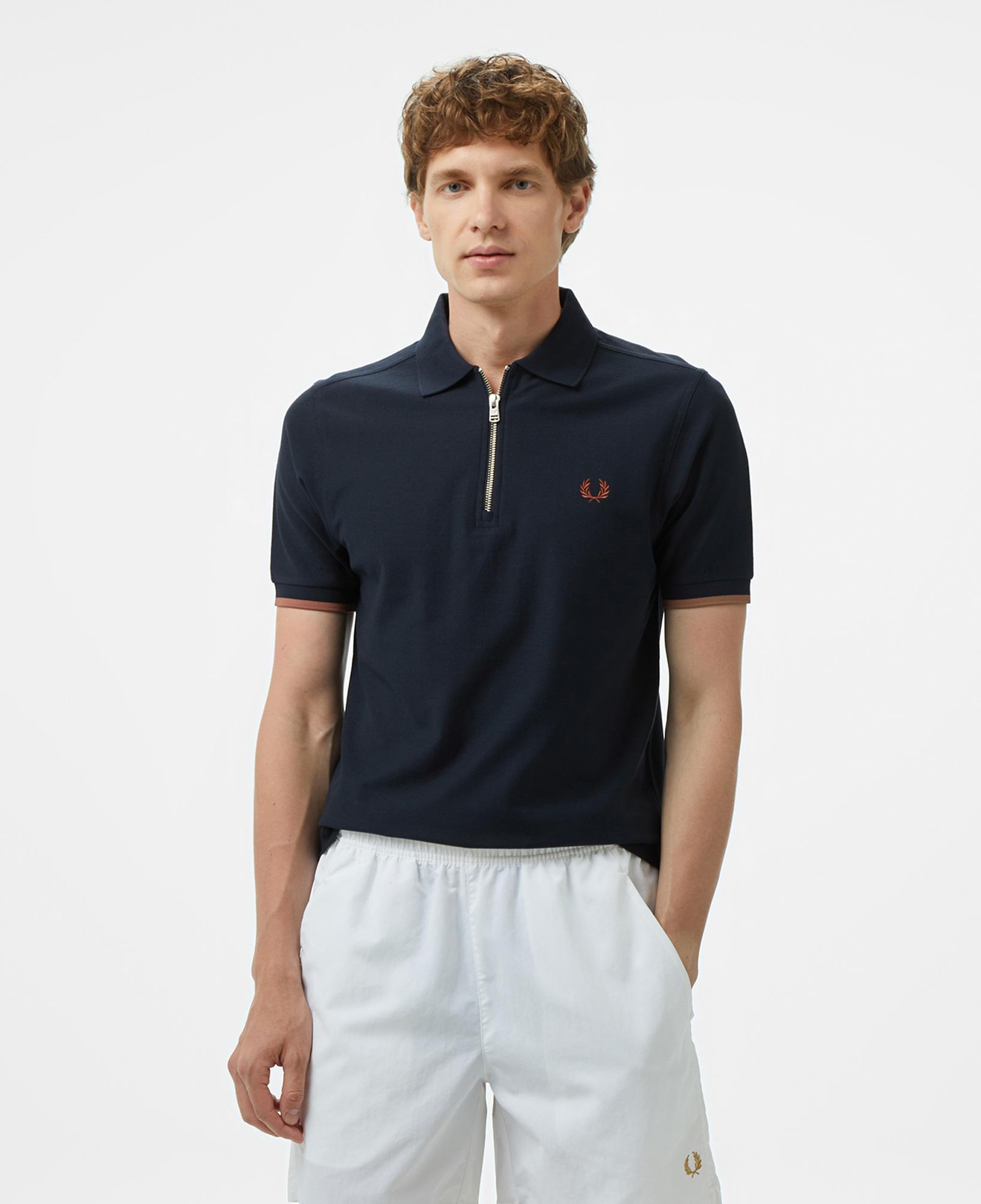 Fred Perry Crepe Pique Zip Neck Erkek Lacivert Polo