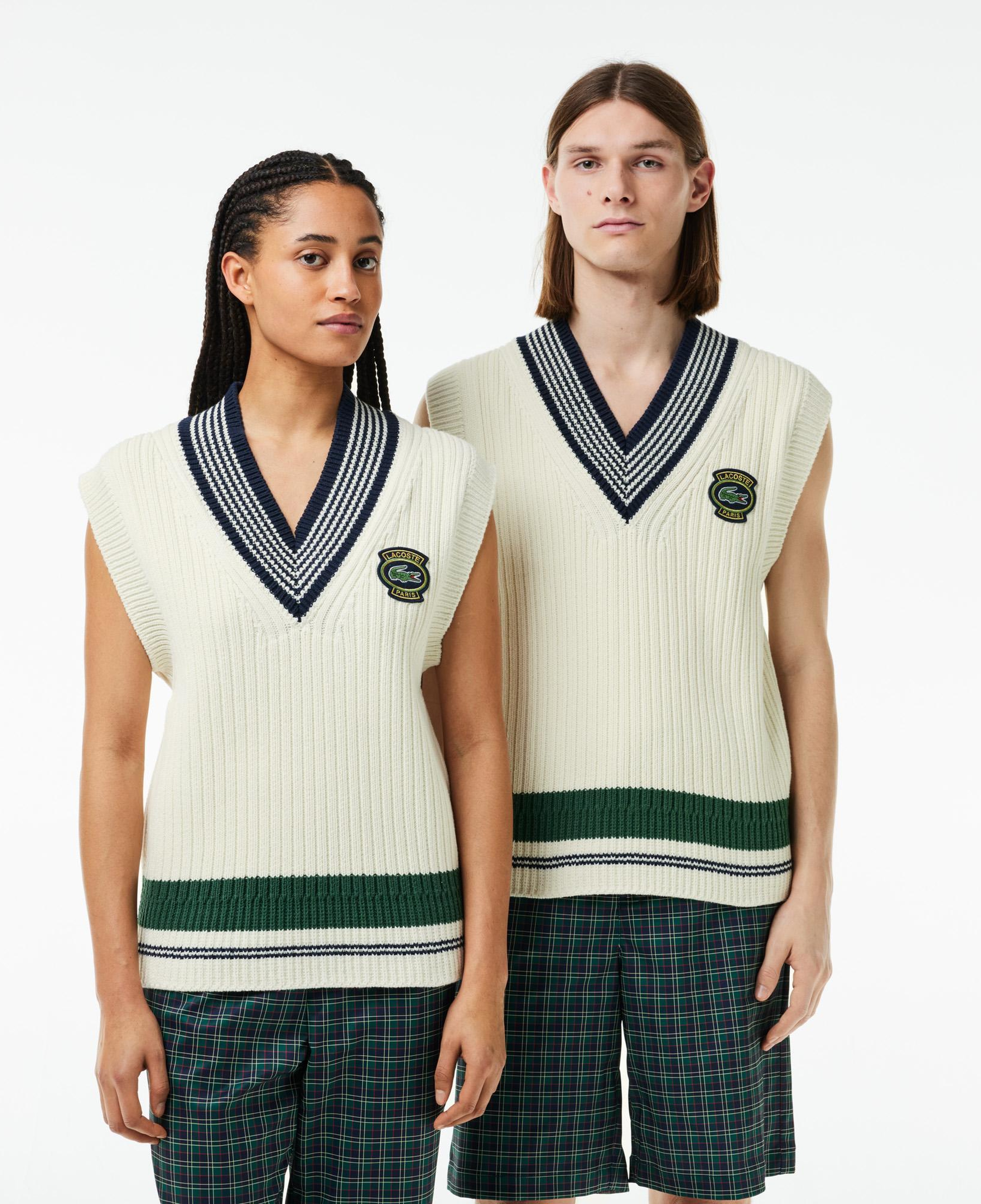 Unisex Relaxed Fit Renk Bloklu Beyaz Süveter