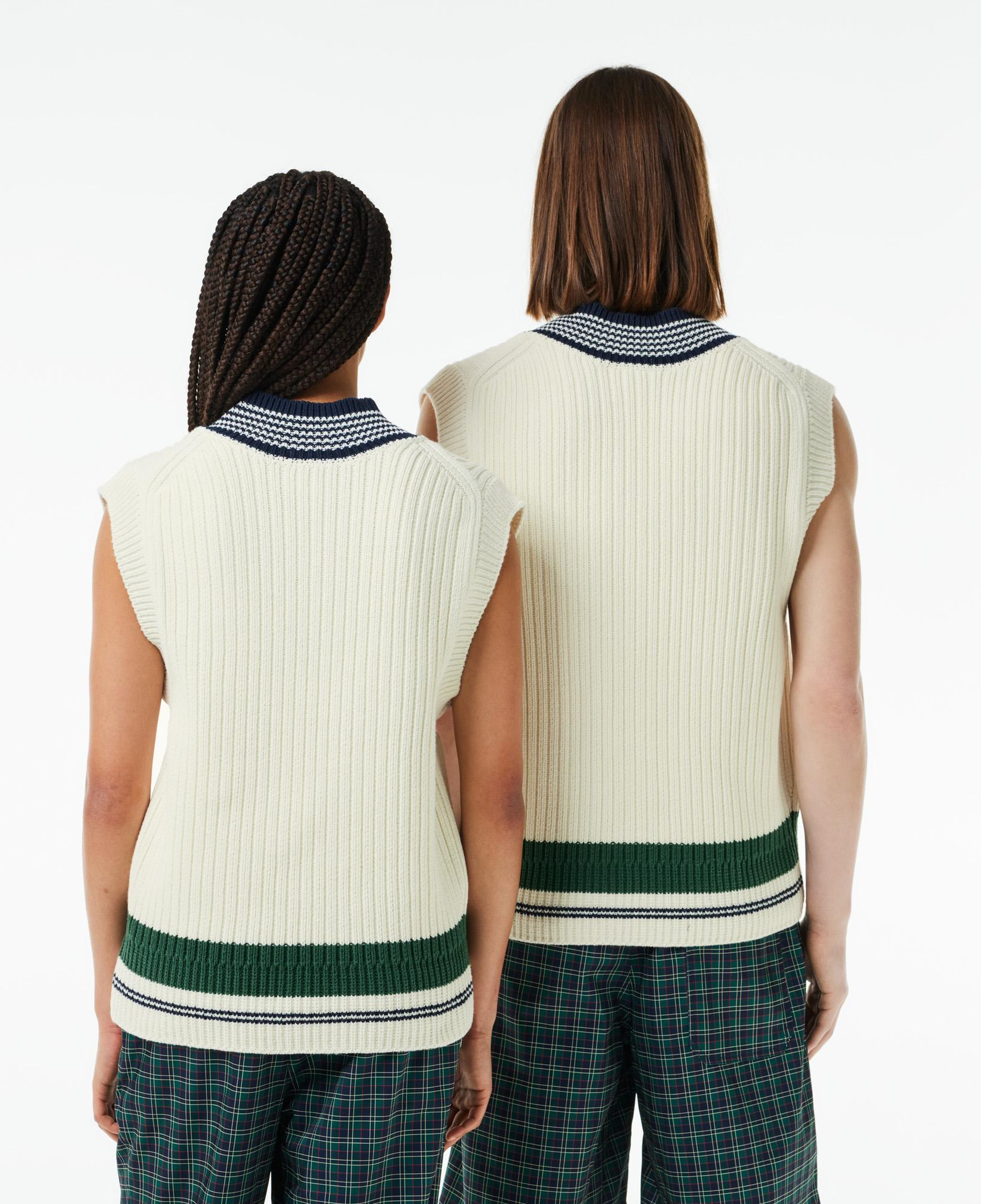 Unisex Relaxed Fit Renk Bloklu Beyaz Süveter