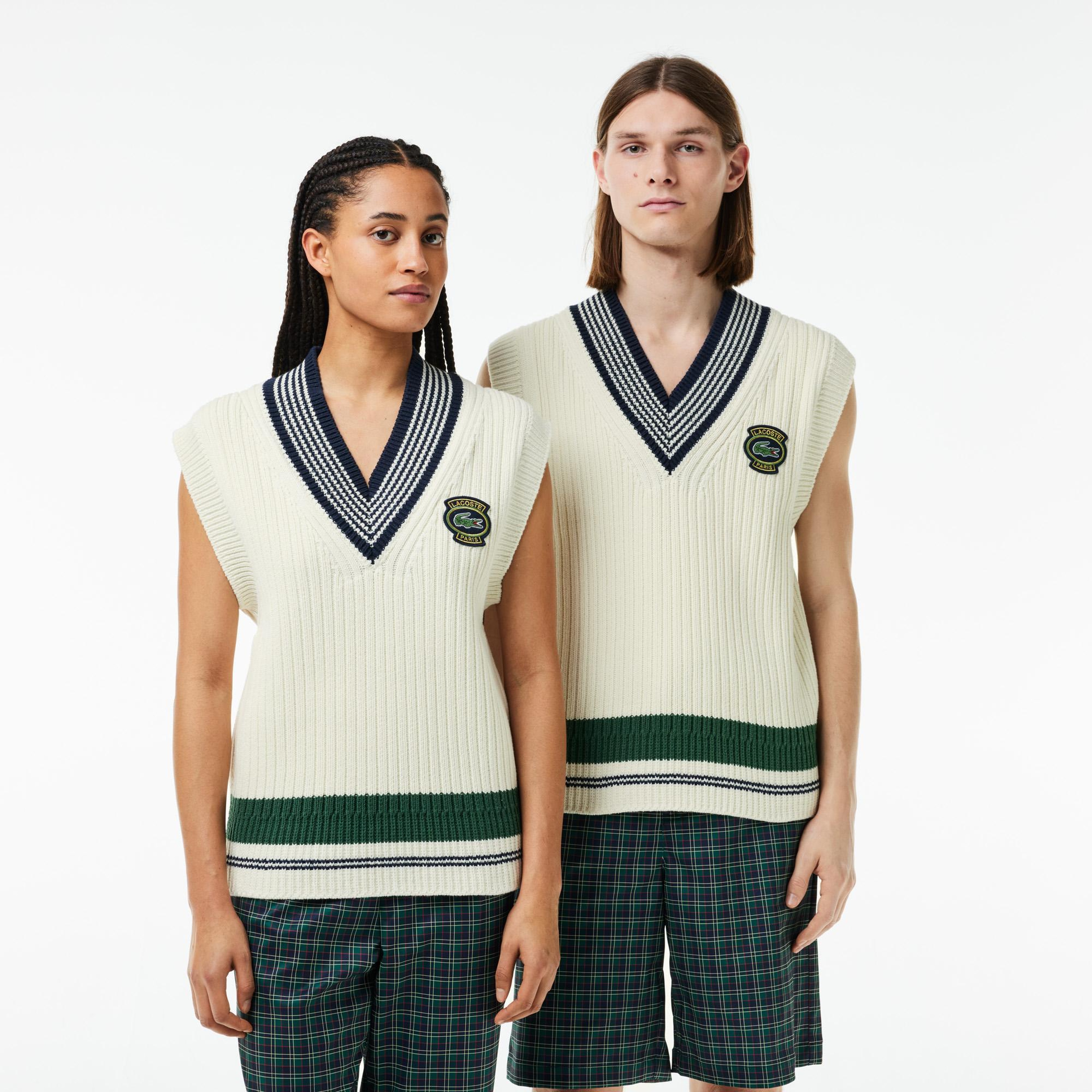 Unisex Relaxed Fit Renk Bloklu Beyaz Süveter