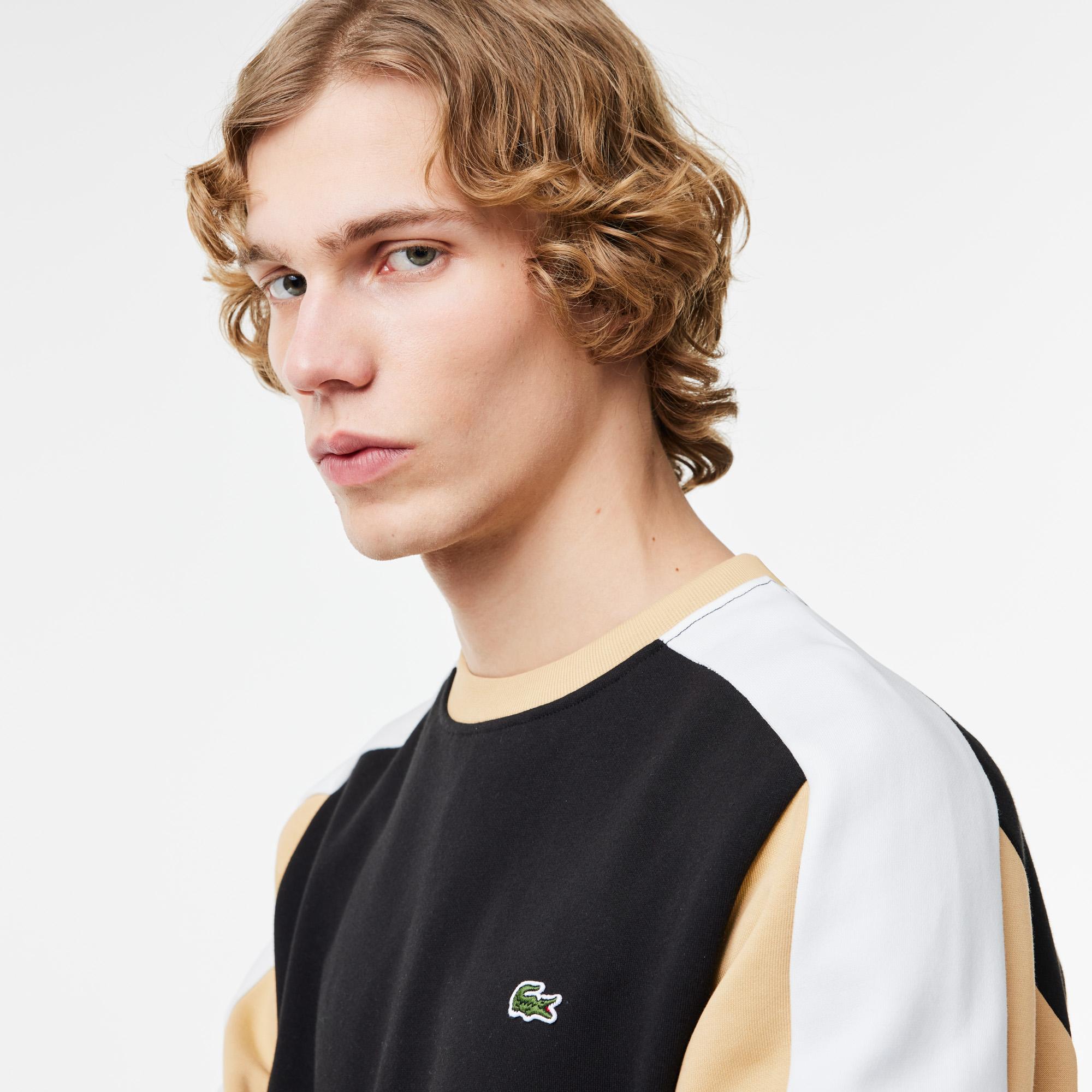 Erkek Classic Fit Bisiklet Yaka Renk Bloklu Siyah Sweatshirt