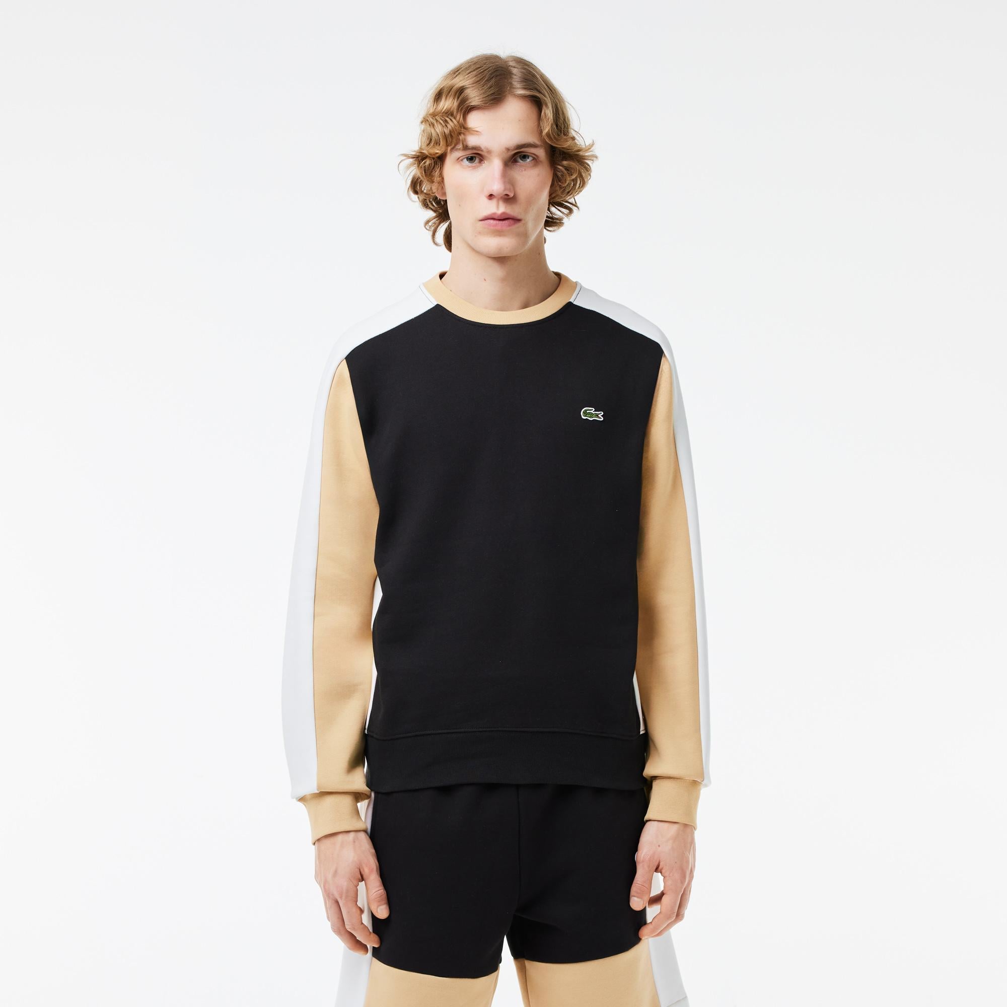 Erkek Classic Fit Bisiklet Yaka Renk Bloklu Siyah Sweatshirt