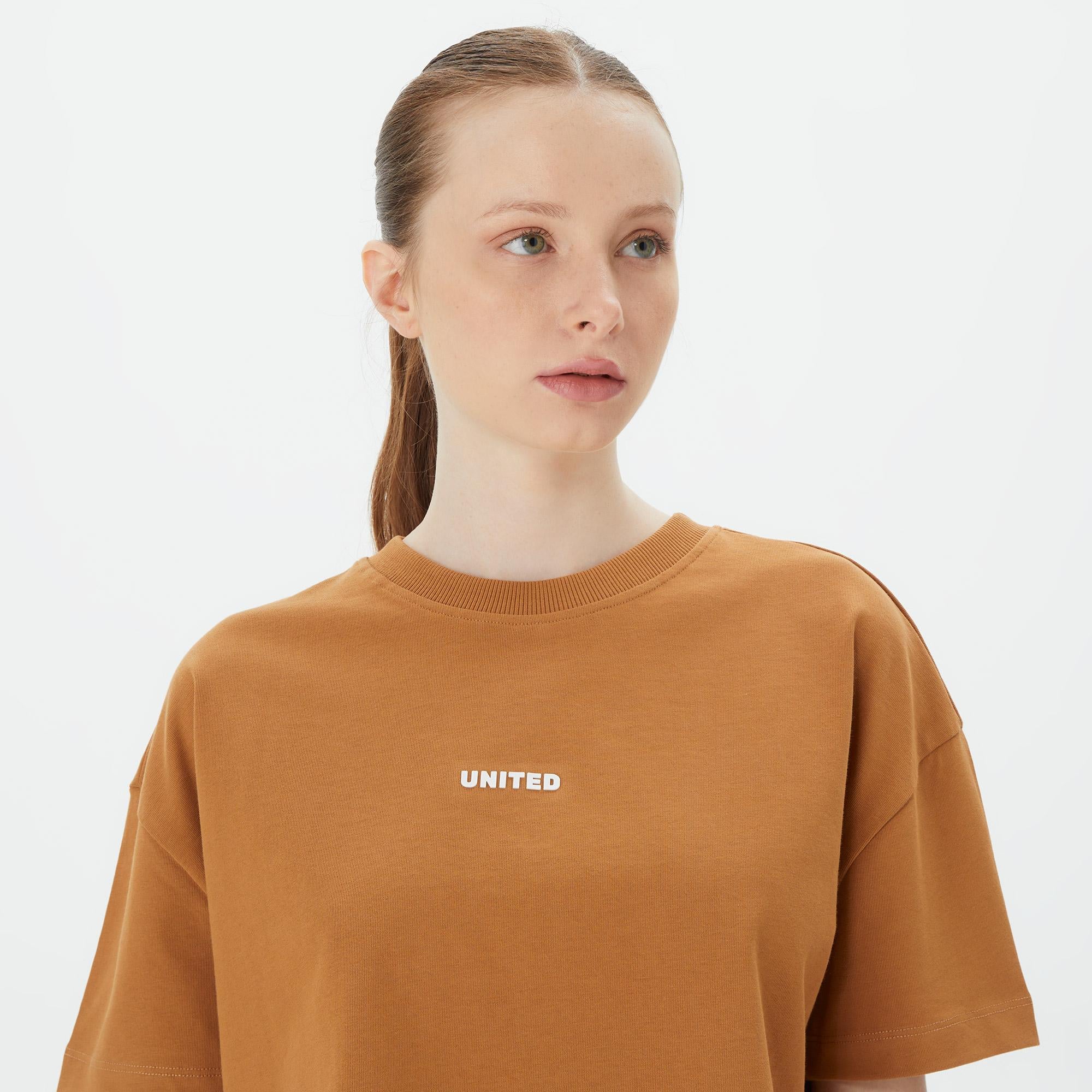 UNITED4 Classic Kadın Kahverengi Crop T-Shirt