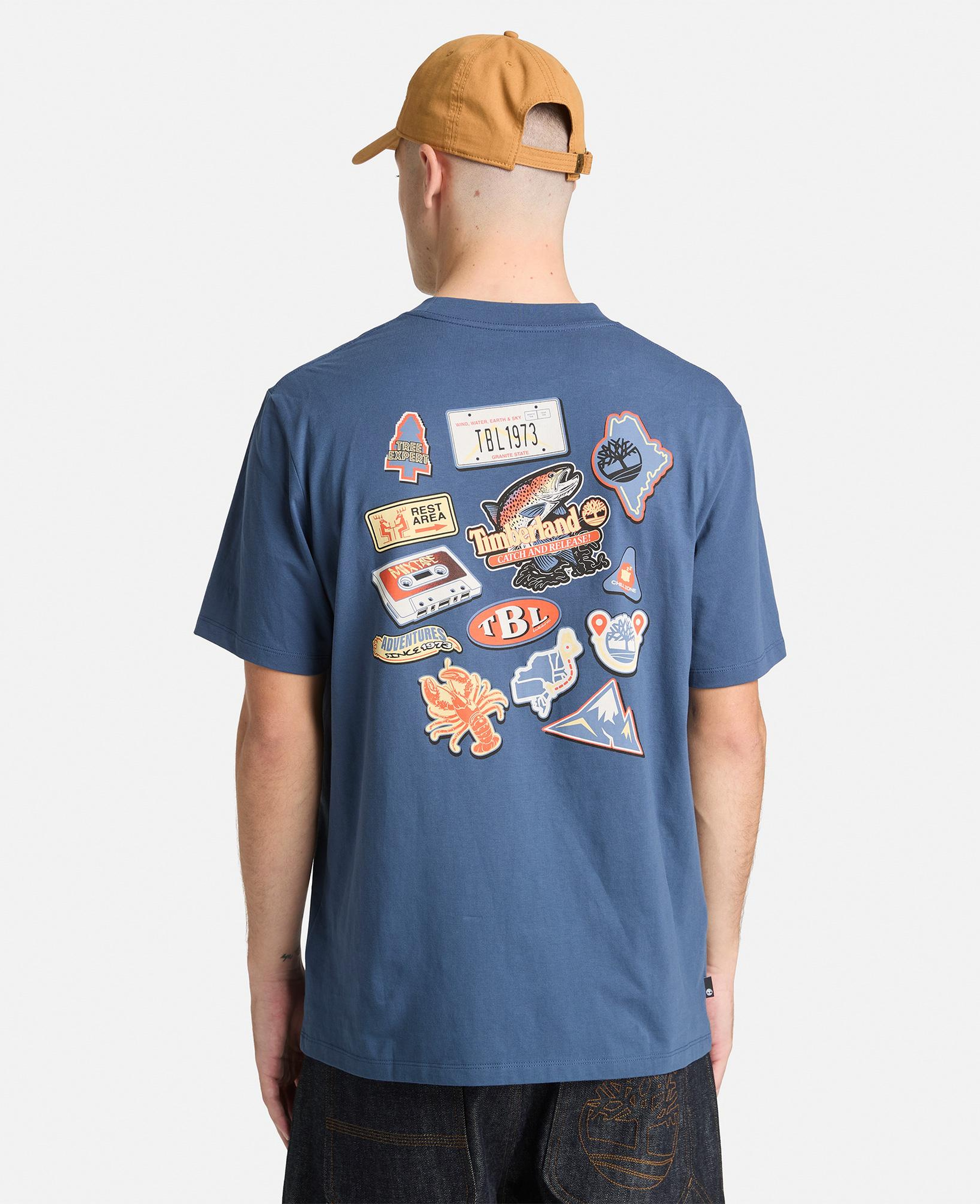 Timberland Magnet Back Graphic Erkek Mavi T-Shirt